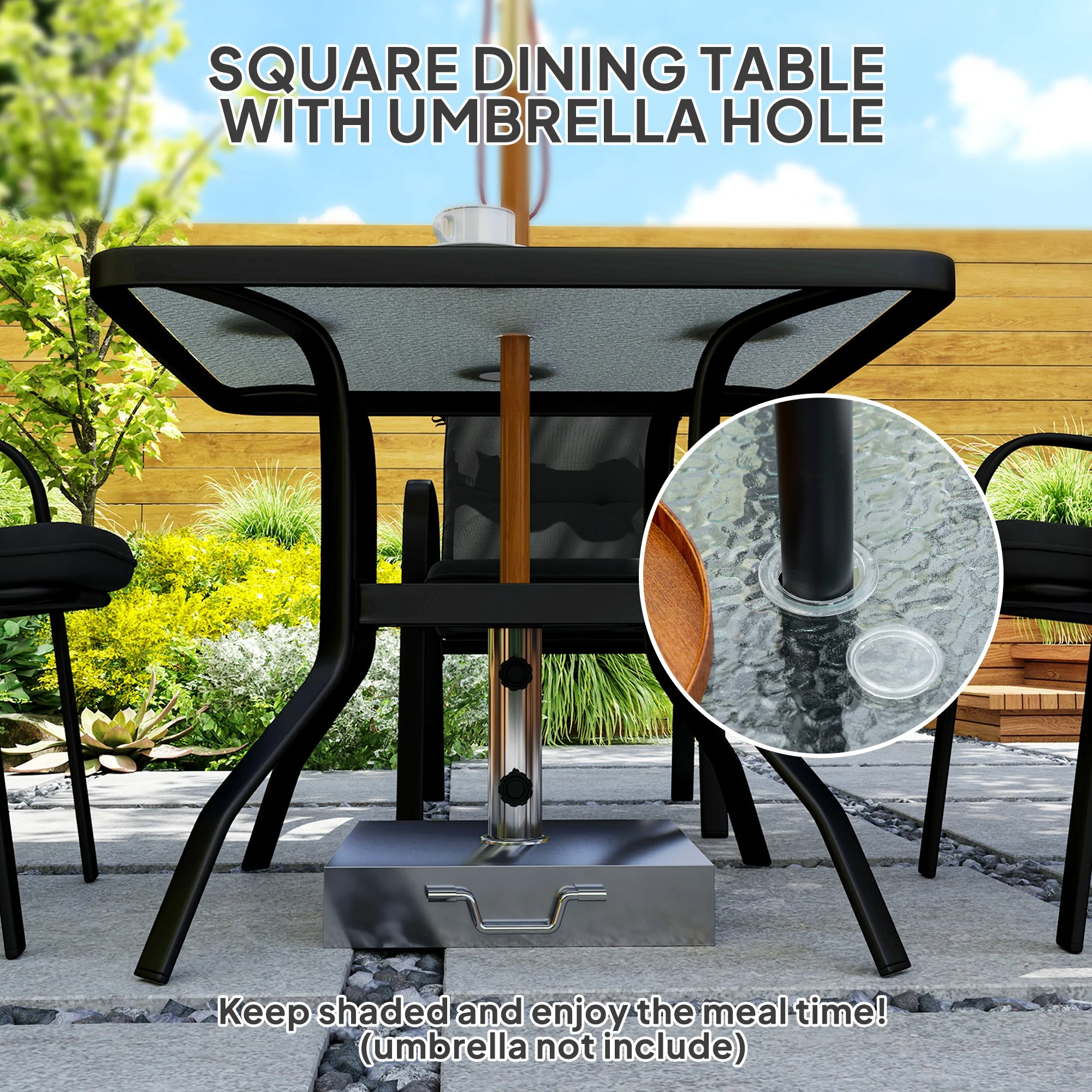 Outsunny Garden Dining Set, Glass Table W/ Umbrella Hole - Image 12