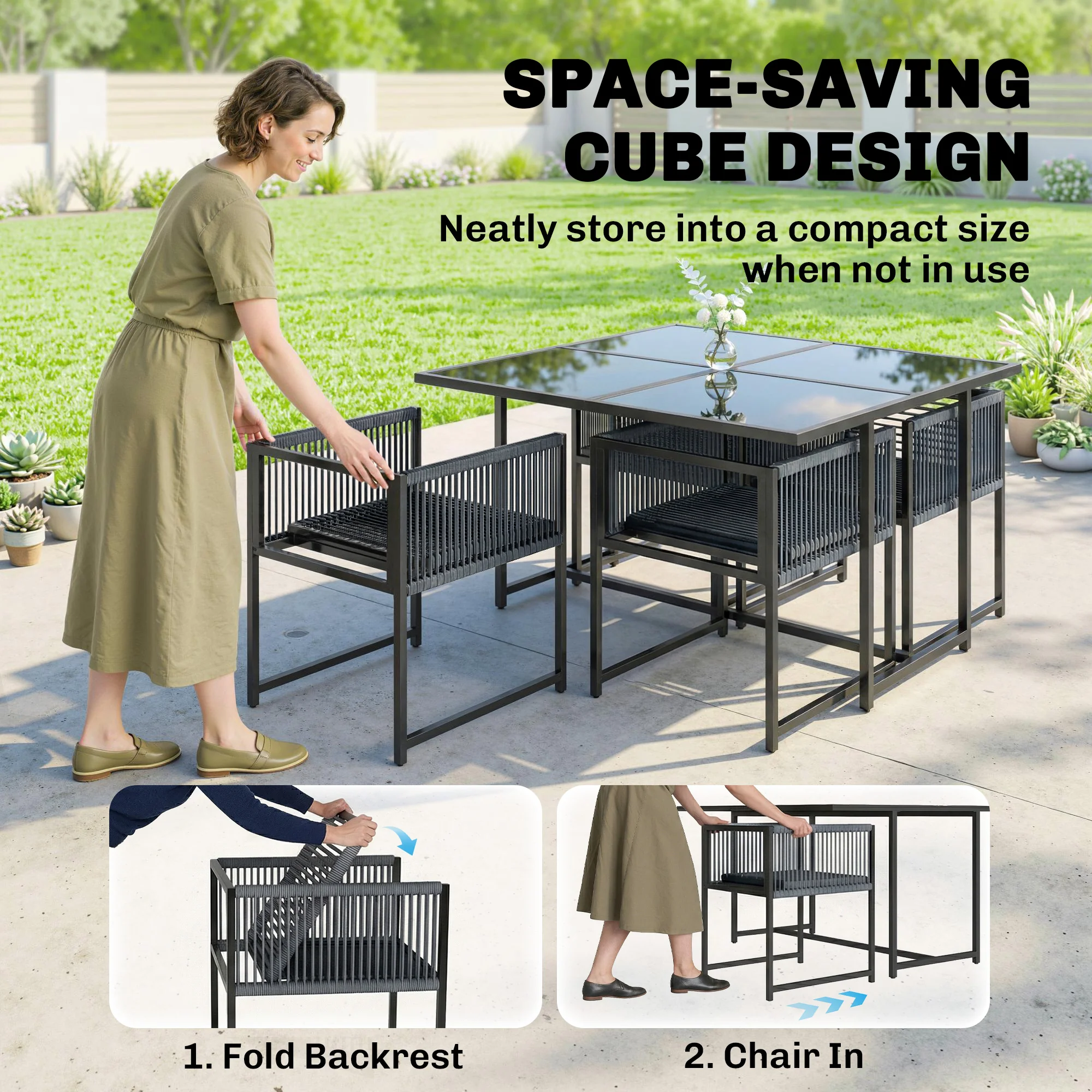 Outsunny Garden Dining Set, Outdoor Table and Chairs with Foldable Backrest - Image 3