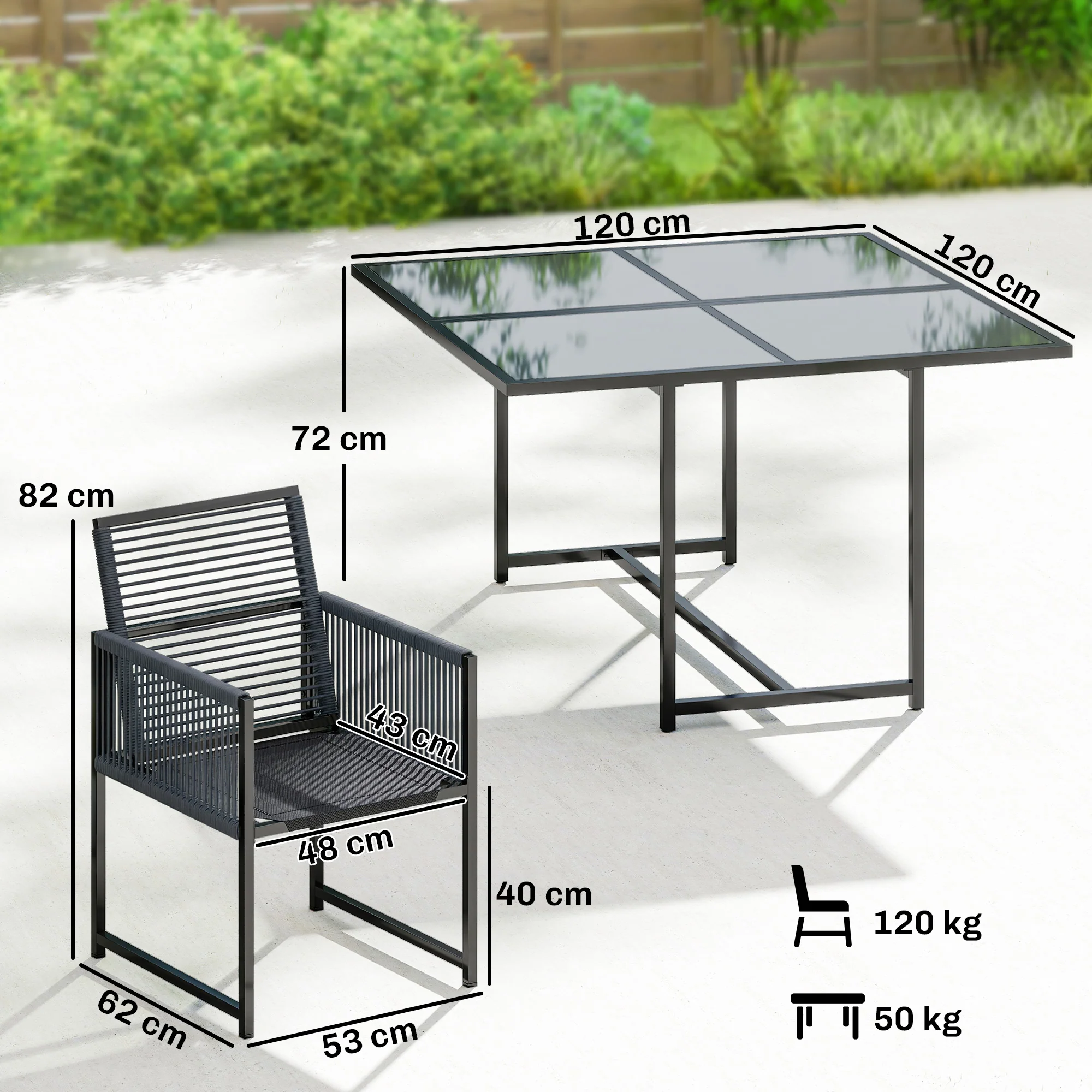 Outsunny Garden Dining Set, Outdoor Table and Chairs with Foldable Backrest - Image 5