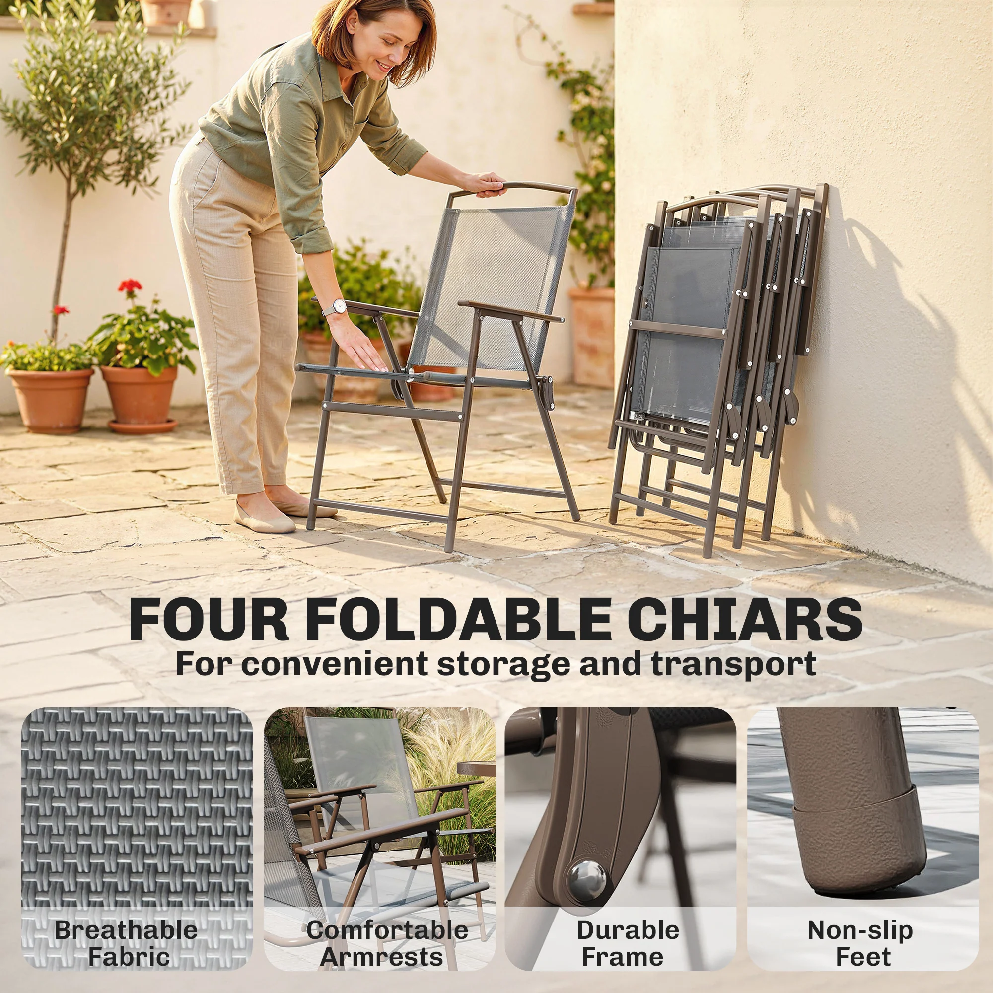 Outsunny Garden Dining Set, Patio Sets With Tempered Glass Table - Image 4