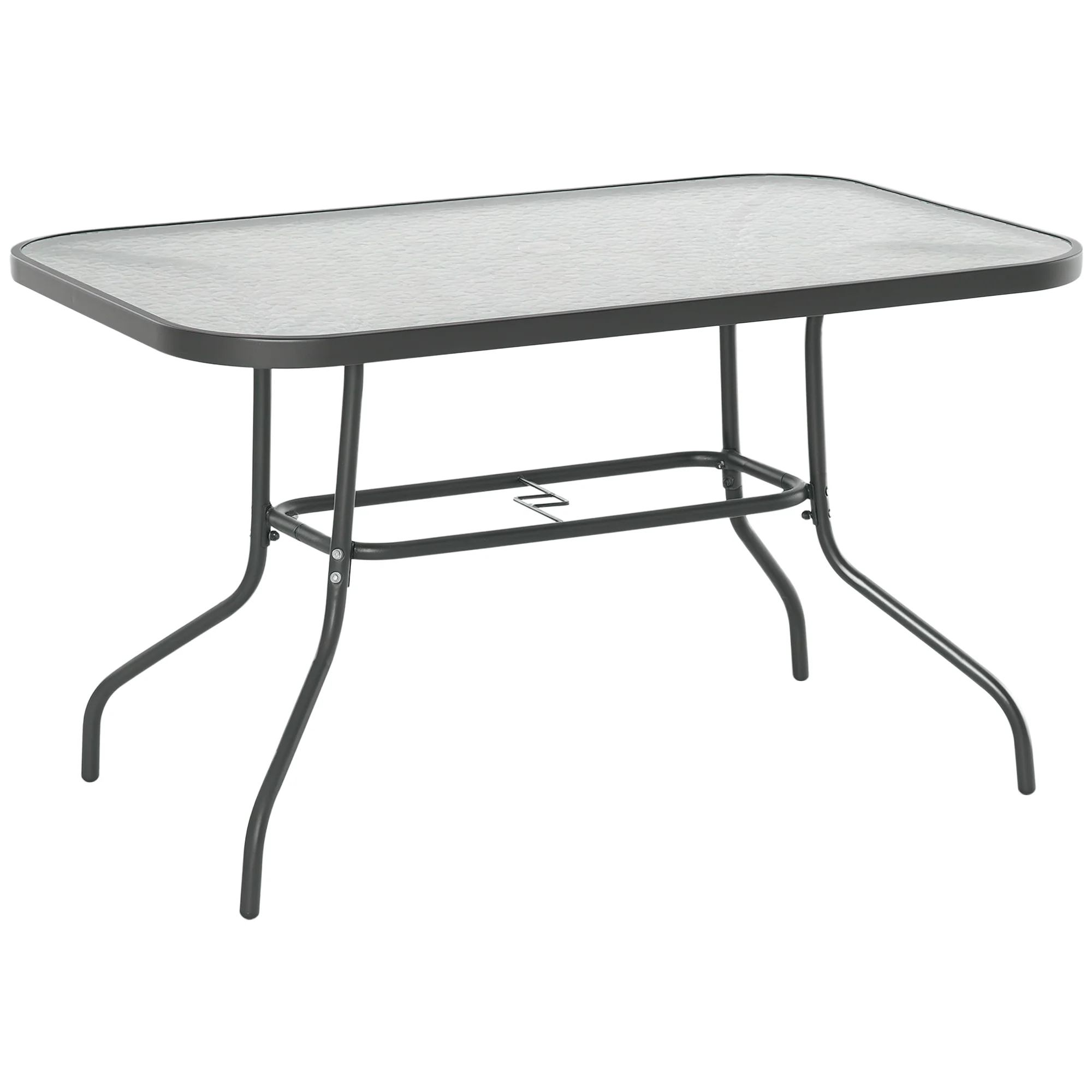 Outsunny Garden Dining Table Glass Top Metal Frame With Parasol Hole Outdoor Balcony Grey 120L X 80Wcm