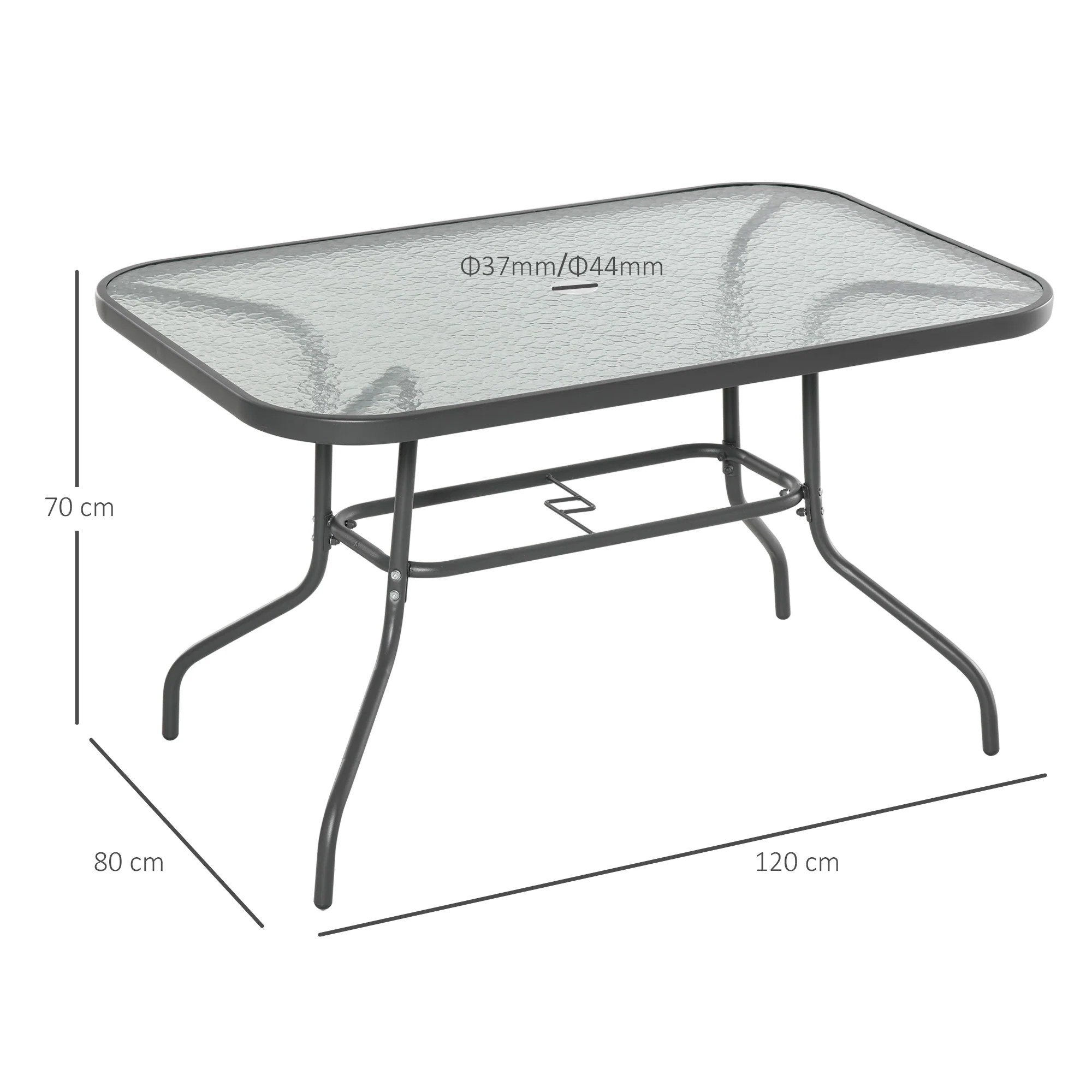 Outsunny Garden Dining Table Glass Top Metal Frame With Parasol Hole Outdoor Balcony Grey 120L X 80Wcm - Image 5