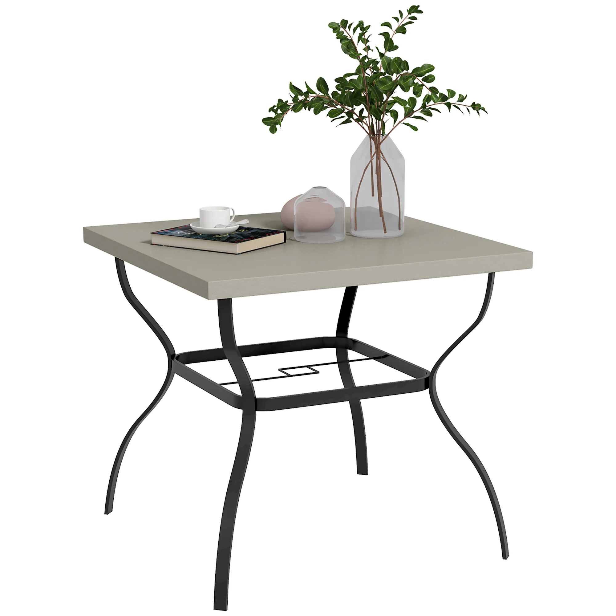 Outsunny Garden Dining Table w/ Umbrella Hole, Dining Table for 4, Brown - Image 10