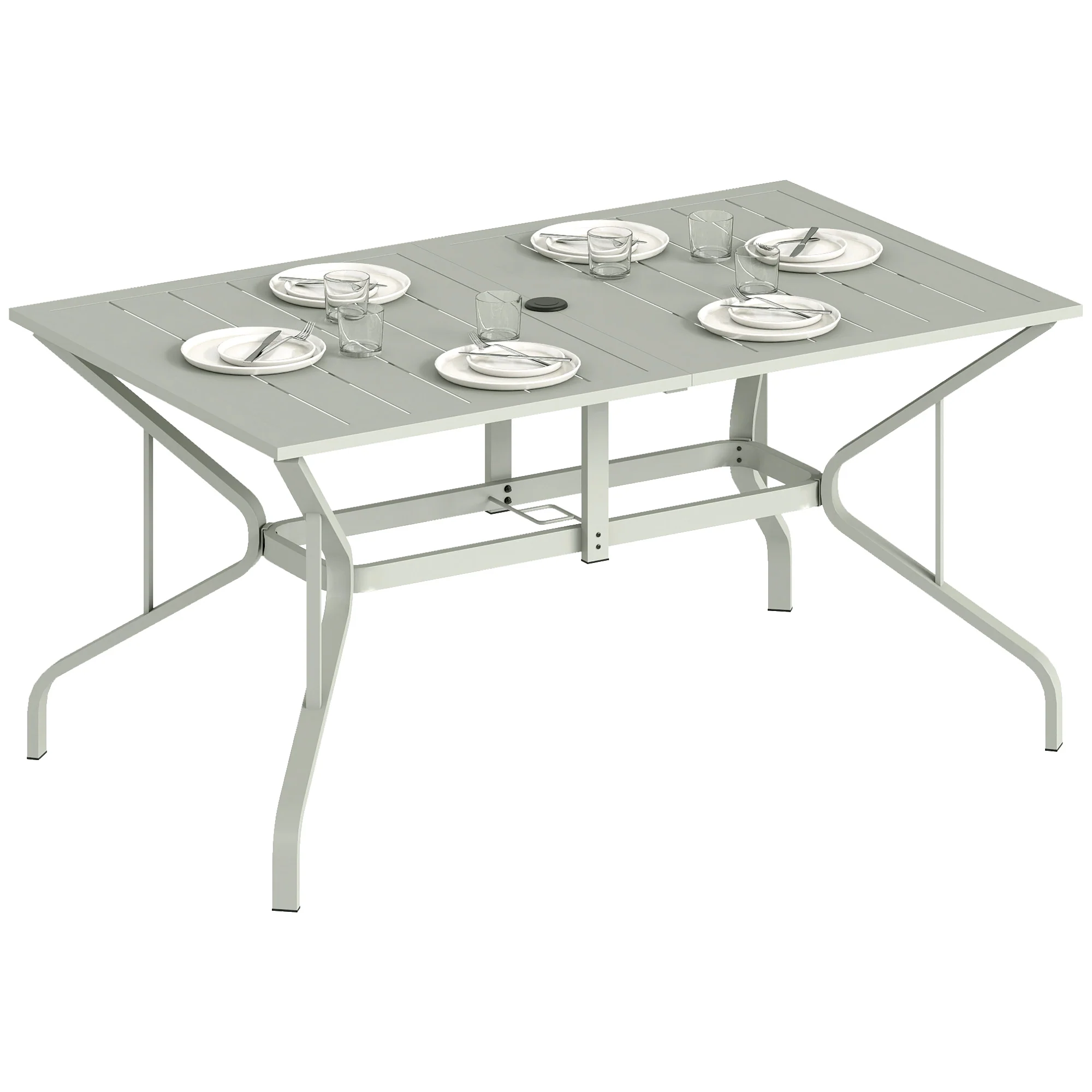 Outsunny Garden Dining Table with Steel Frame and Slatted Top, Light Grey