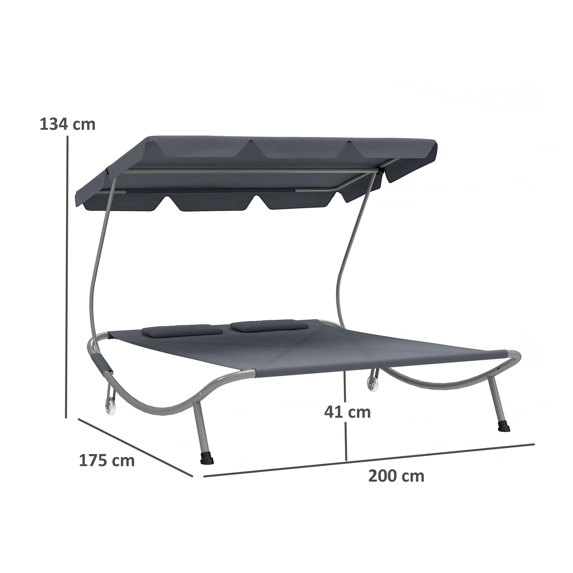 Outsunny Garden Double Hammock Sun Lounger Day Bed Canopy w/ 2 Pillows - Image 5