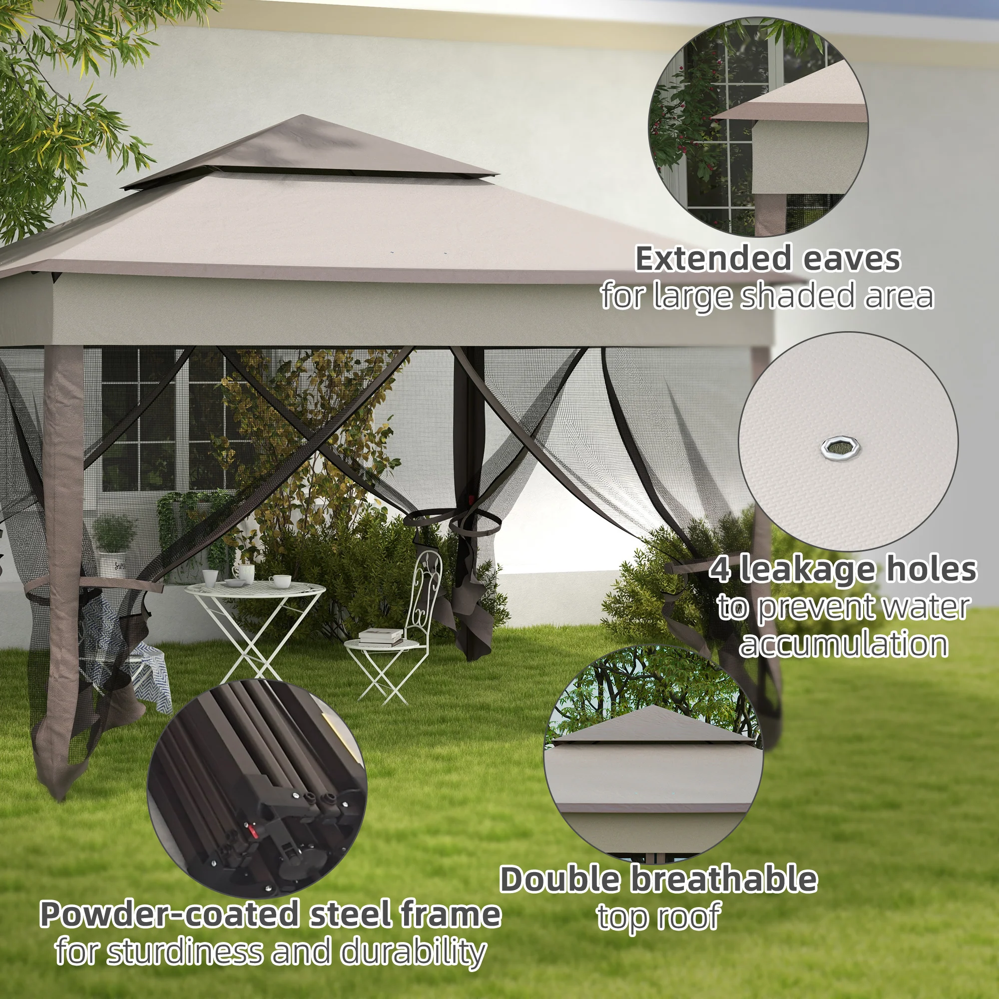 Outsunny Garden Folding Tent Heavy Duty Pop Up Gazebo For Party - Image 6
