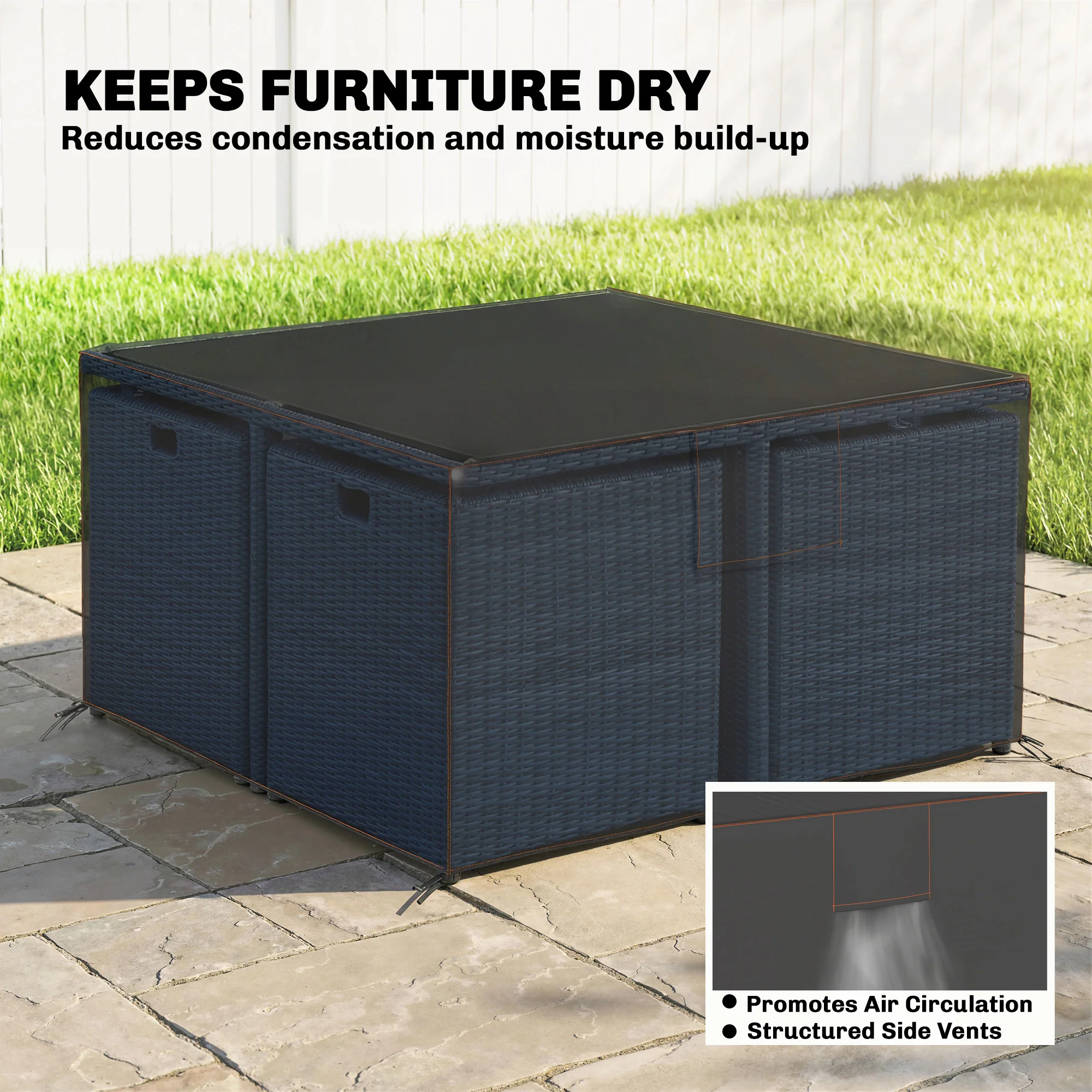 Outsunny Garden Furniture Cover, 420D Waterproof, 125 X 125 X 74 Cm, Black - Image 6
