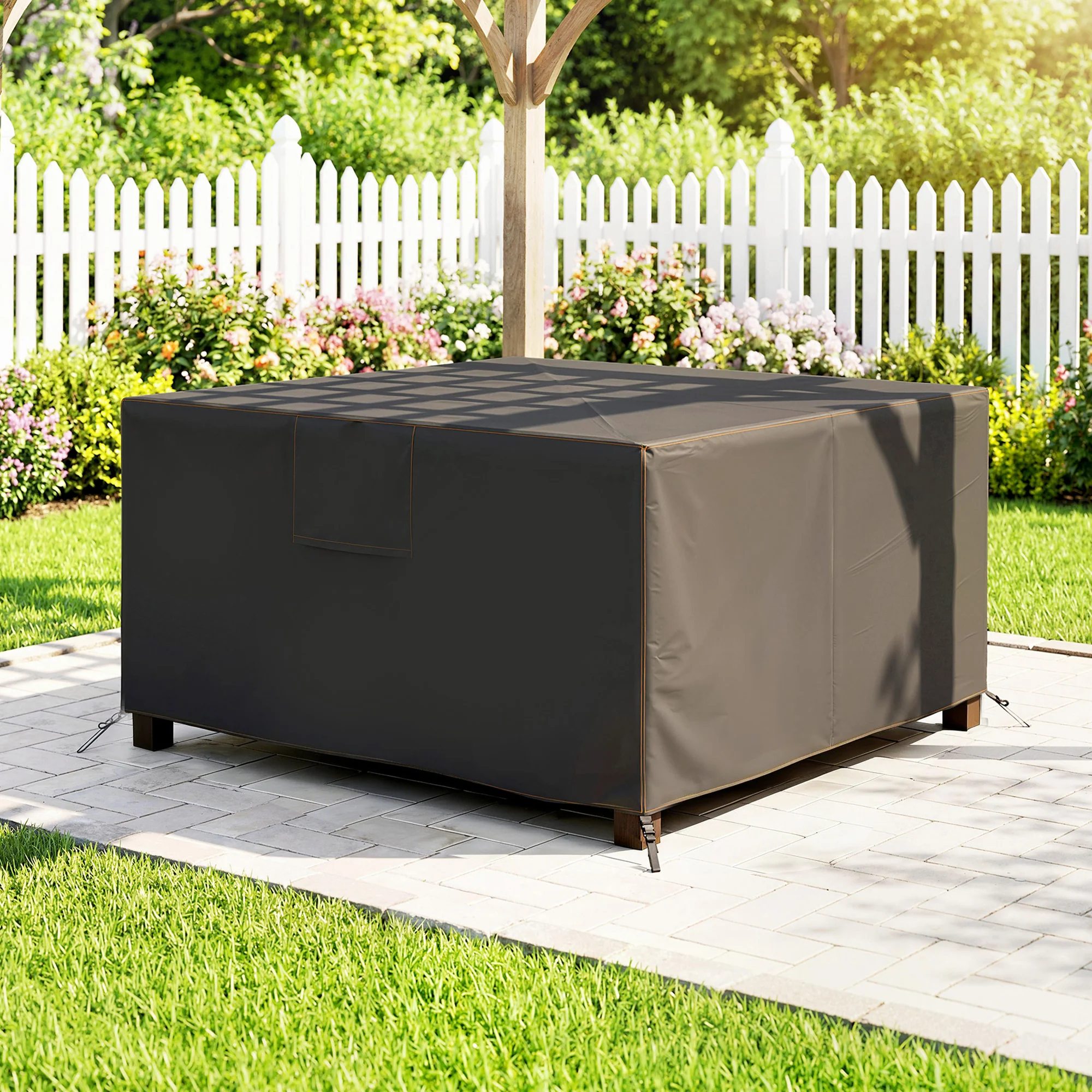 Outsunny Garden Furniture Cover, 420D Waterproof, 125 X 125 X 74 Cm, Black - Image 7
