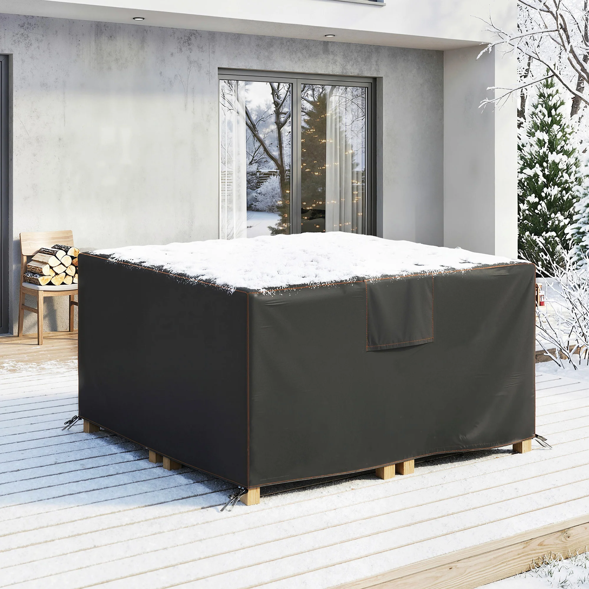 Outsunny Garden Furniture Cover, 420D Waterproof, 125 X 125 X 74 Cm, Black - Image 9