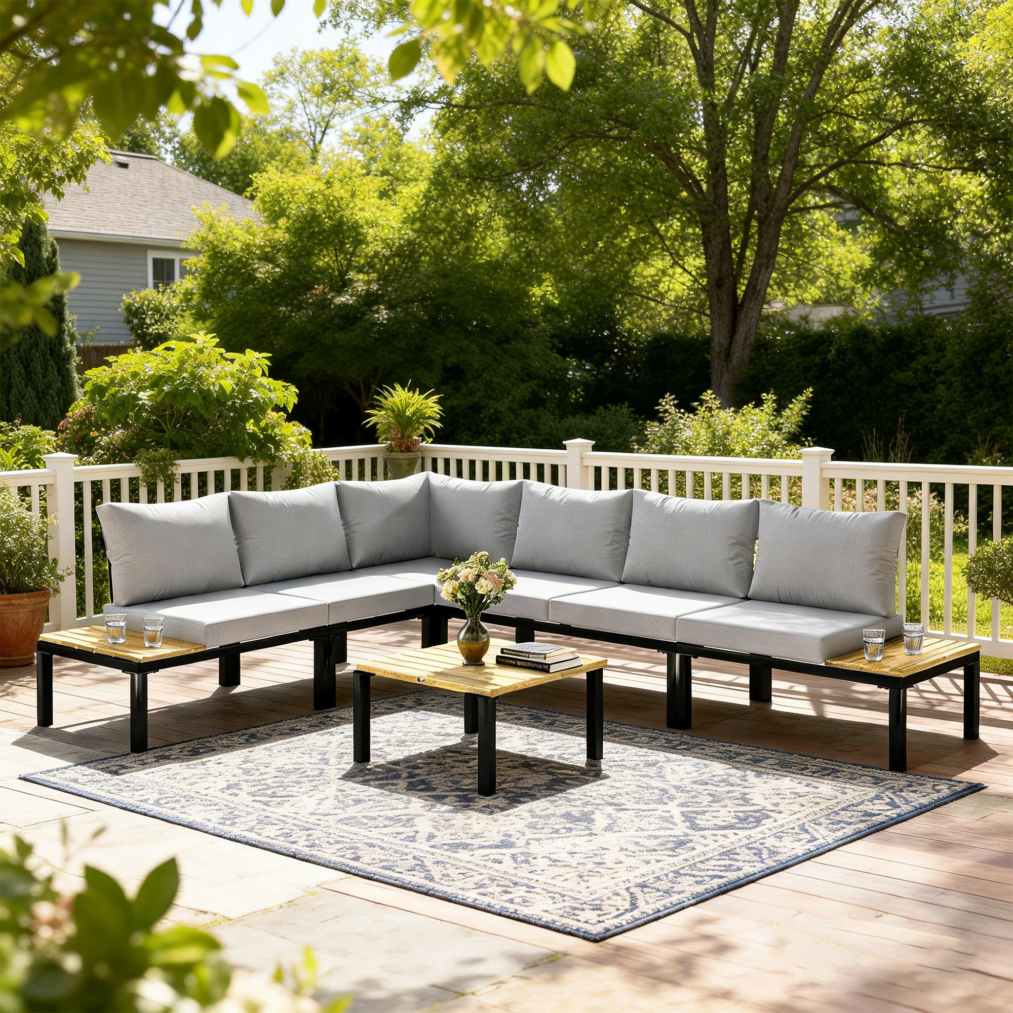 Outsunny Garden Furniture Set, 6 Piece Corner Sofa Set with Coffee Table - Image 2