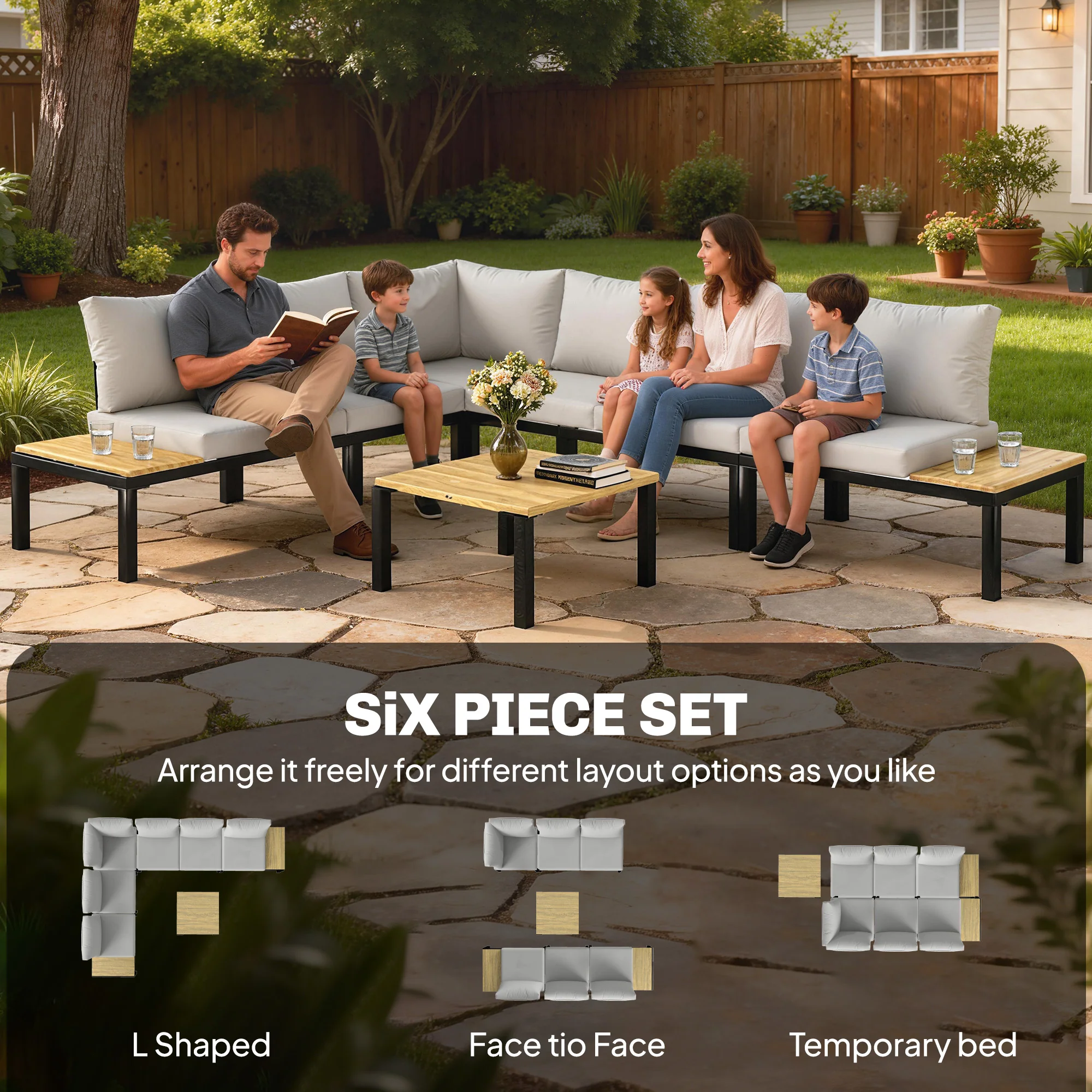 Outsunny Garden Furniture Set, 6 Piece Corner Sofa Set with Coffee Table - Image 3