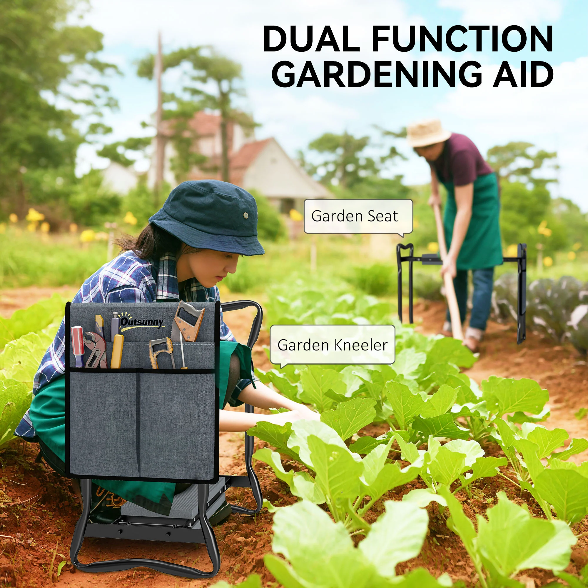 Outsunny Garden Kneeler Foldable Seat Bench EVA Foam Pad With Tool Bag Pouch - Image 3