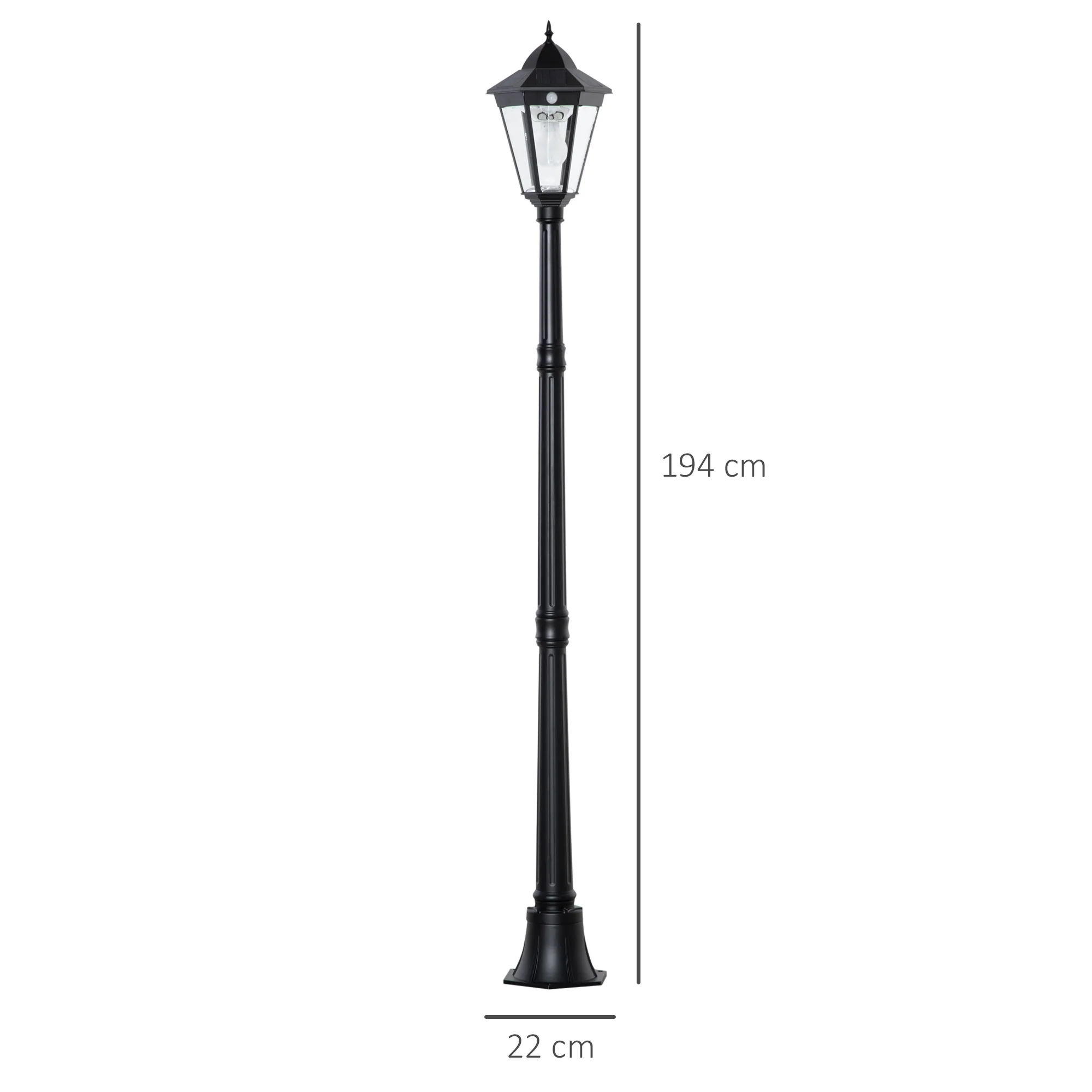 Outsunny Garden Lamp Post Light, IP44 Outdoor LED Solar Powered Lantern Lamp with Aluminium Frame for Patio, Pathway and Walkway, Black - Image 2