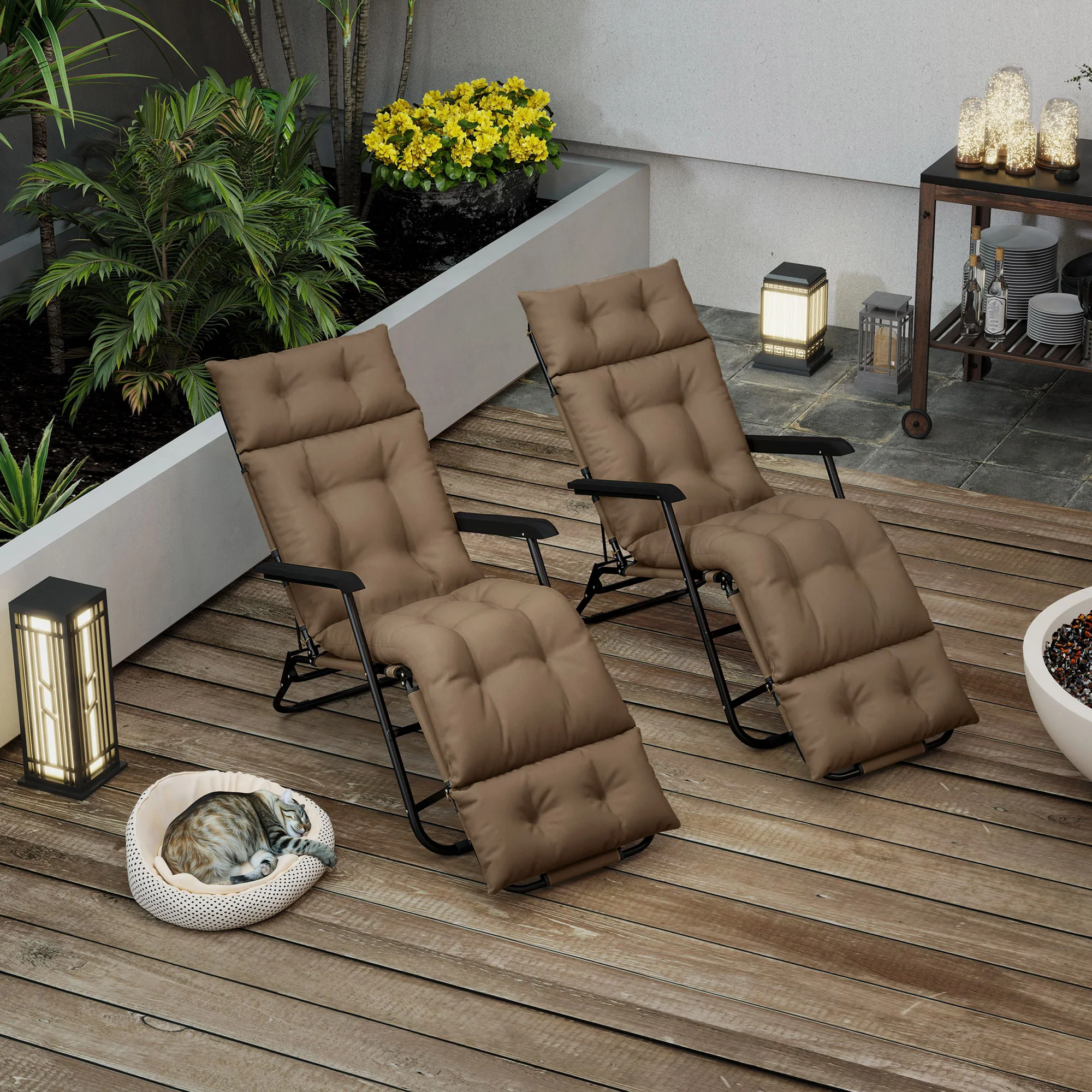 Outsunny Garden Lounge Chair Cushions Set of 2, 220gsm Fabric - Image 9