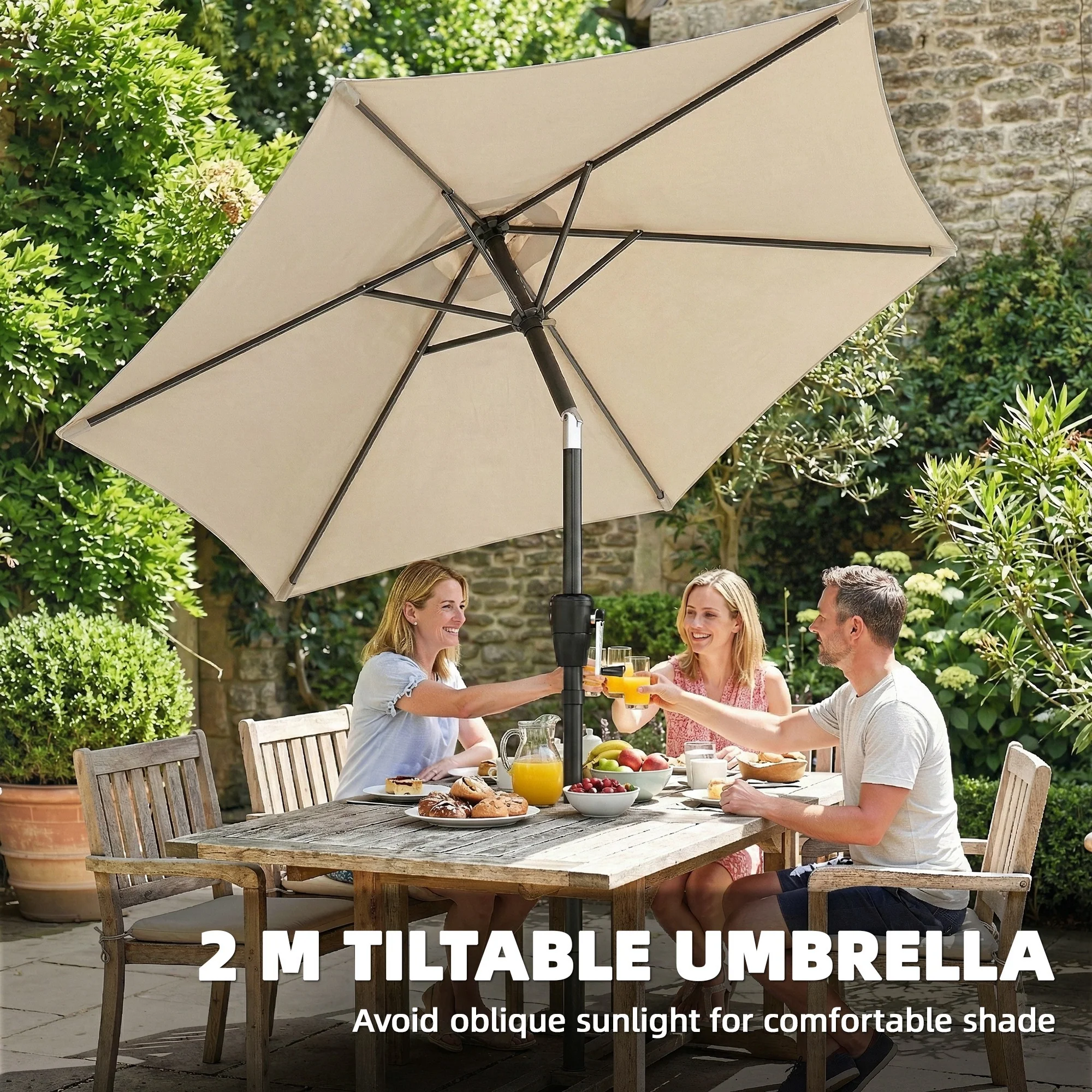 Outsunny Garden Parasol, 2m Outdoor Table Parasol Umbrella with Tilt - Image 4