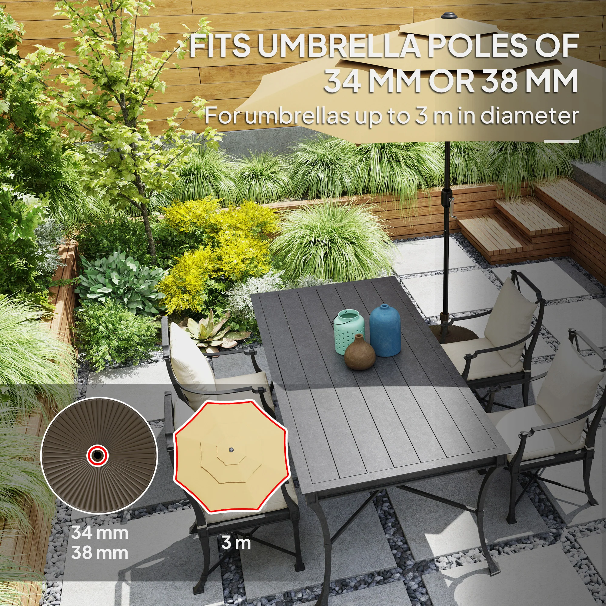Outsunny Garden Parasol Base, 28kg Sand Filled, 23kg Water Filled, Brown - Image 4