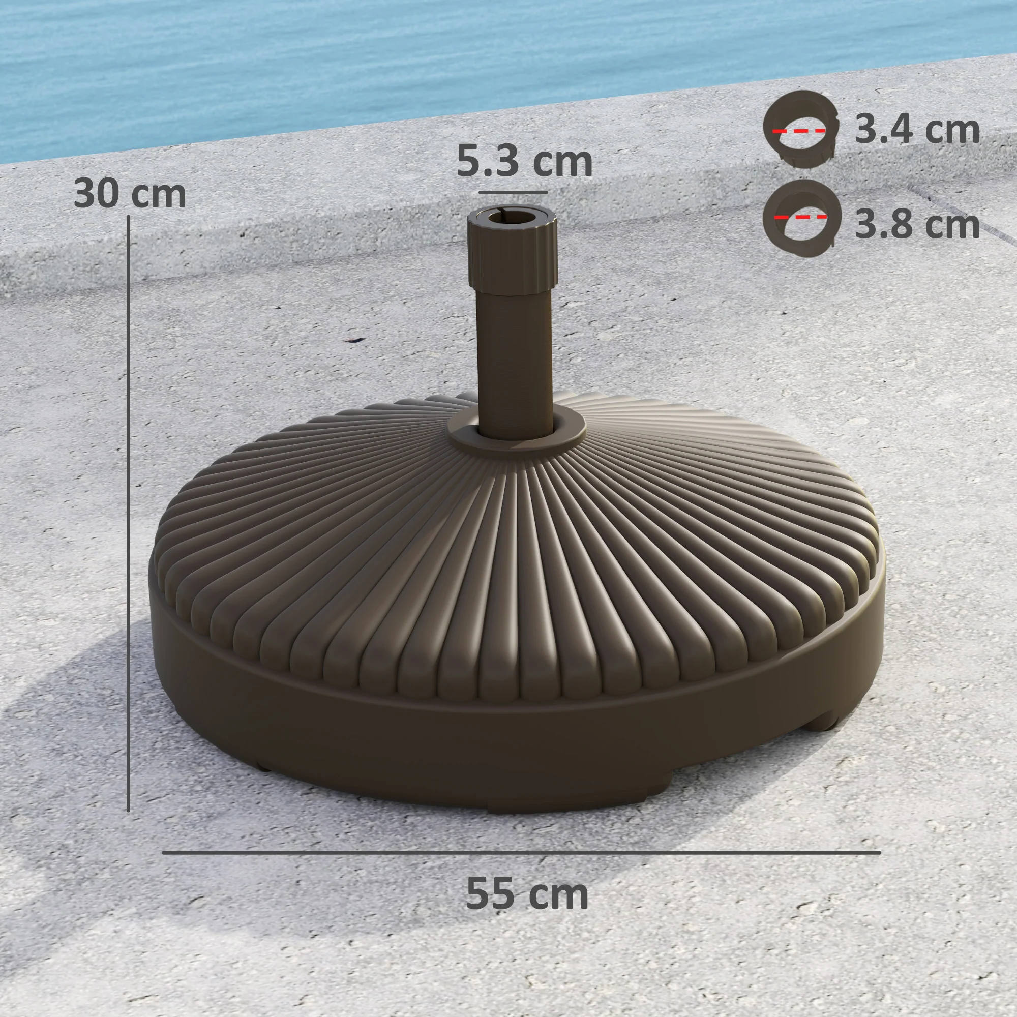 Outsunny Garden Parasol Base, 28kg Sand Filled, 23kg Water Filled, Brown - Image 5