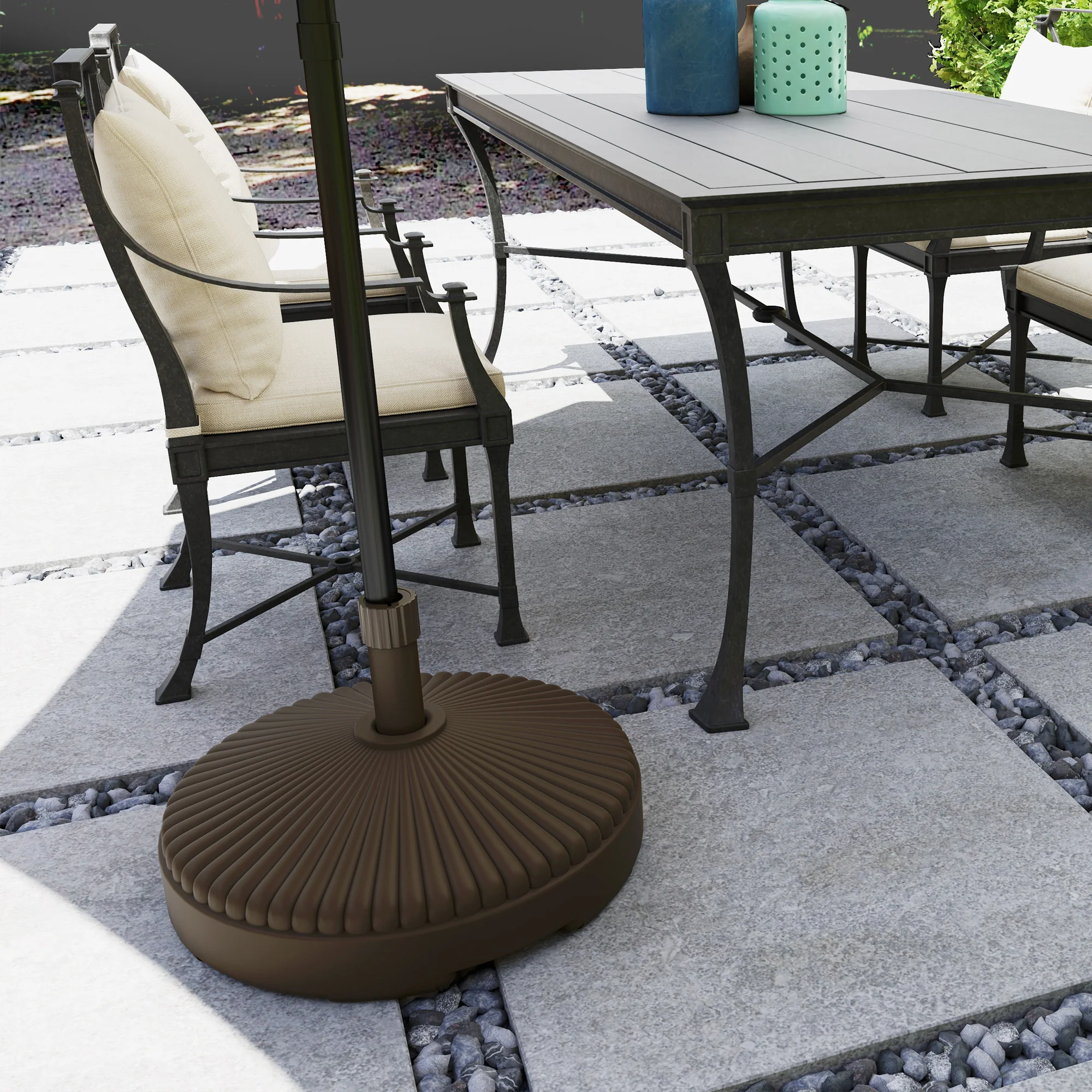 Outsunny Garden Parasol Base, 28kg Sand Filled, 23kg Water Filled, Brown - Image 8