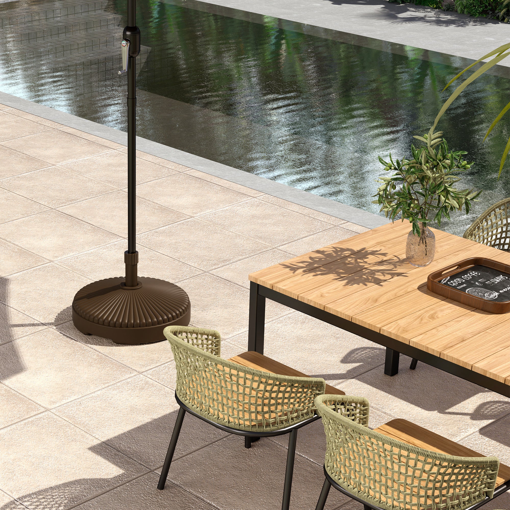 Outsunny Garden Parasol Base, 28kg Sand Filled, 23kg Water Filled, Brown - Image 9