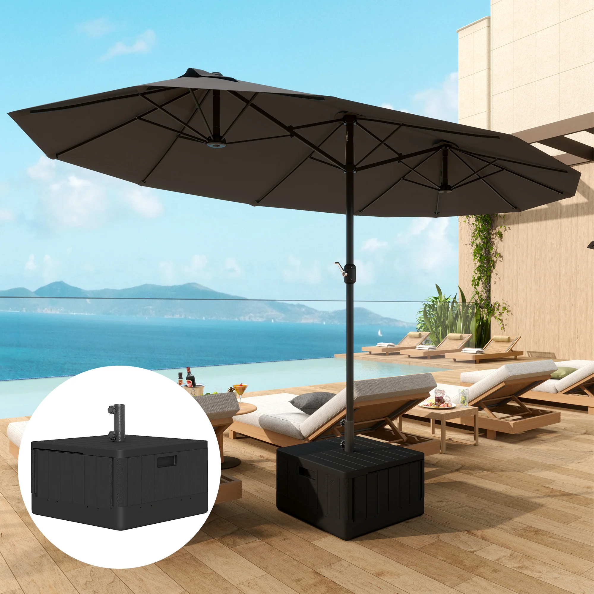 Outsunny Garden Parasol Base, Sand/Water Filled Garden Umbrella Stand, Black - Image 2