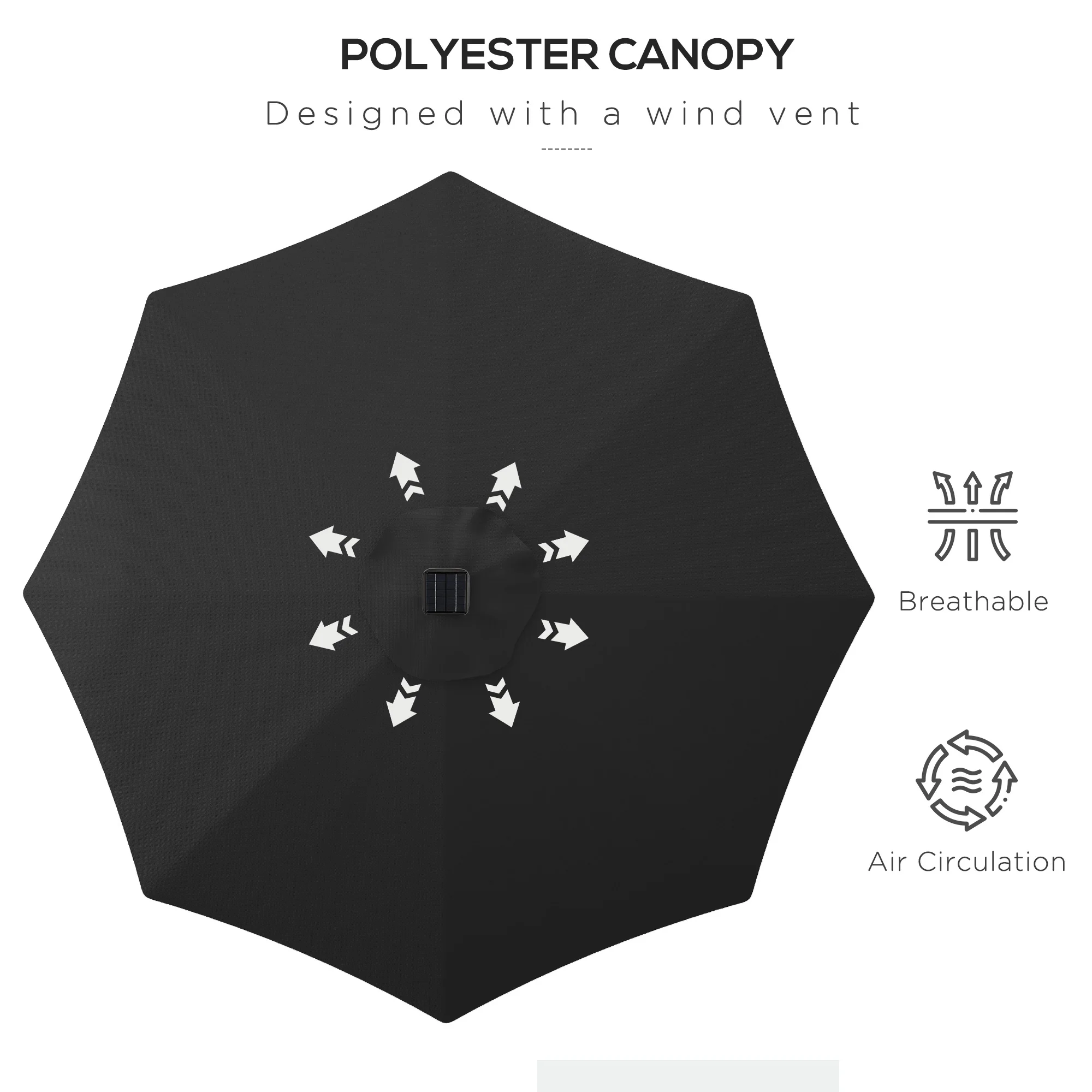Outsunny Garden Parasol Outdoor Tilt Sun Umbrella LED Light Hand Crank Black - Image 3