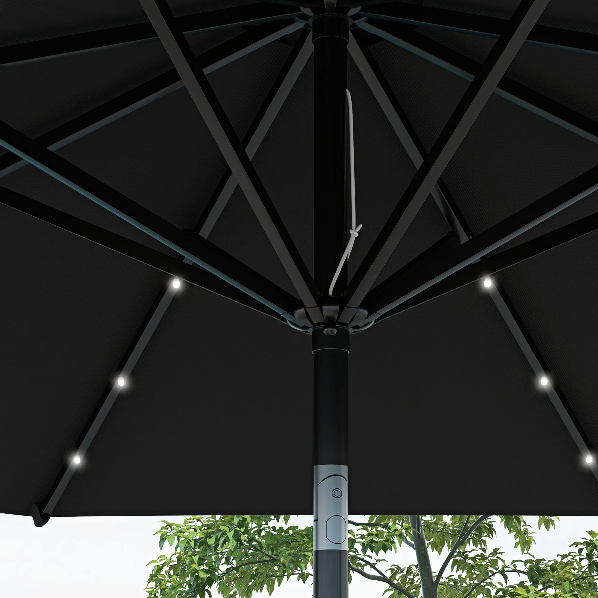 Outsunny Garden Parasol Outdoor Tilt Sun Umbrella LED Light Hand Crank Black - Image 9