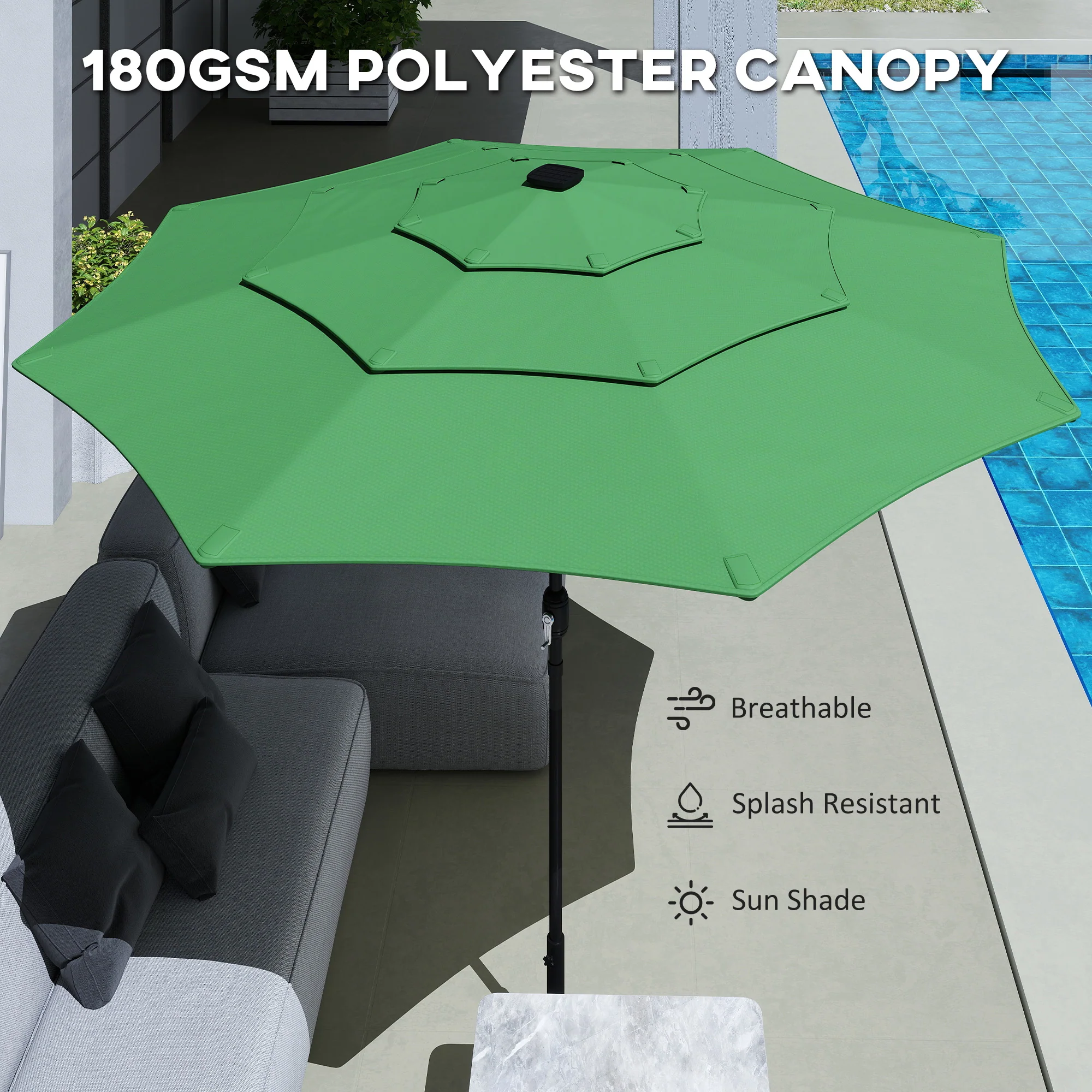 Outsunny Garden Parasol, Outdoor Umbrella With Tilt Function, Green - Image 5
