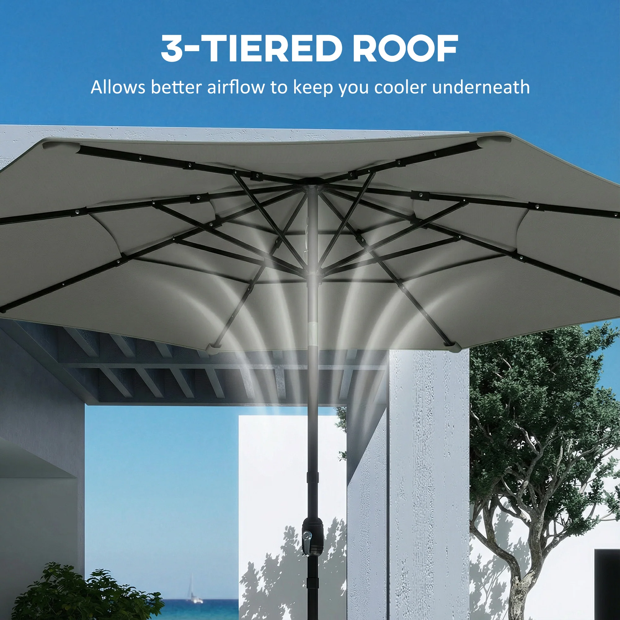 Outsunny Garden Parasol, Outdoor Umbrella With Tilt Function, Grey - Image 6