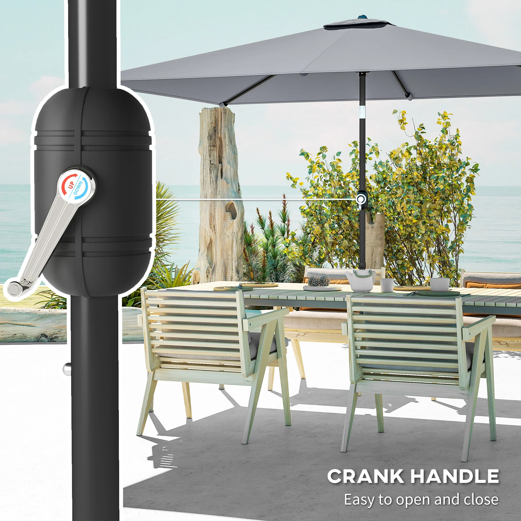 Outsunny Garden Parasol, Outdoor Umbrella With Tilt Function, Light Grey - Image 7