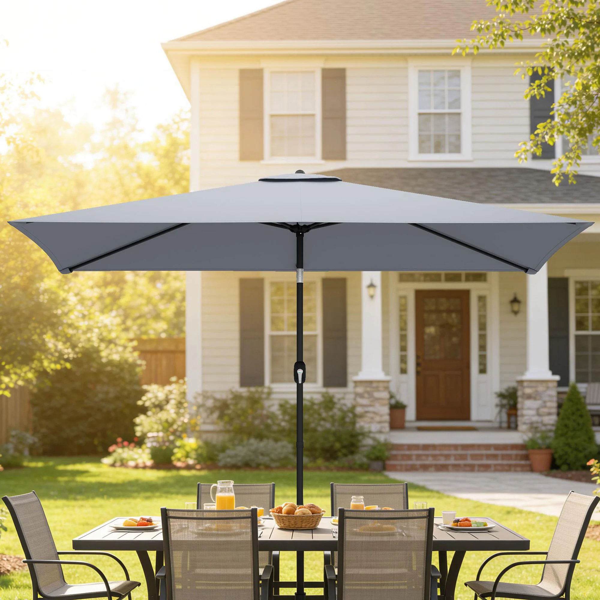 Outsunny Garden Parasol, Outdoor Umbrella With Tilt Function, Light Grey - Image 8