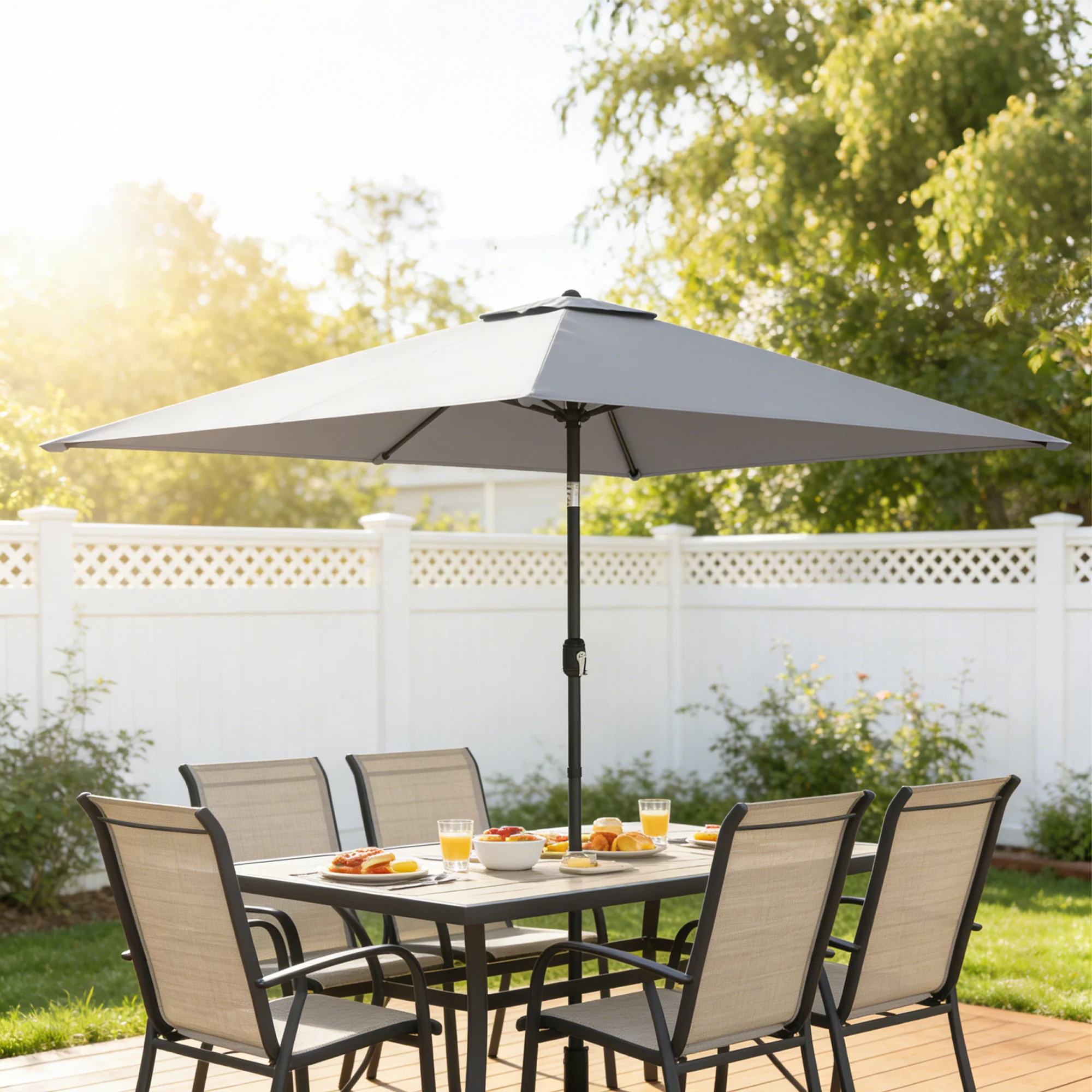 Outsunny Garden Parasol, Outdoor Umbrella With Tilt Function, Light Grey - Image 9