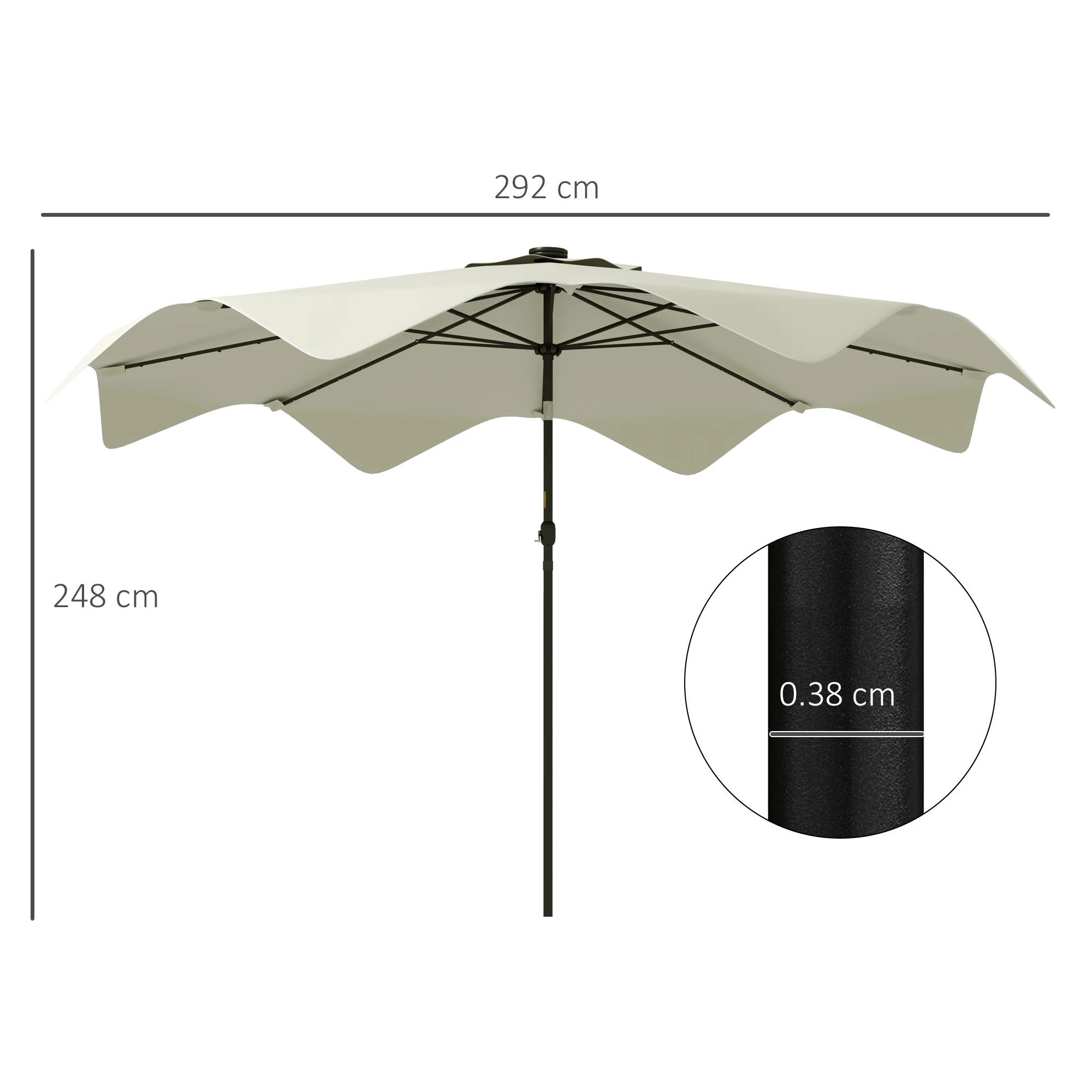 Outsunny Garden Parasol Umbrella with LED Lights and Tilt, Table Umbrella - Image 5