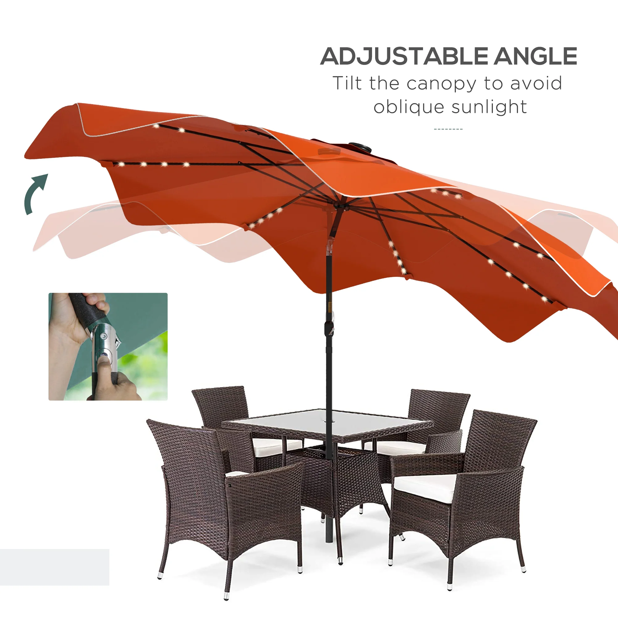 Outsunny Garden Parasol Umbrella with LED Lights and Tilt, Table Umbrella - Image 4