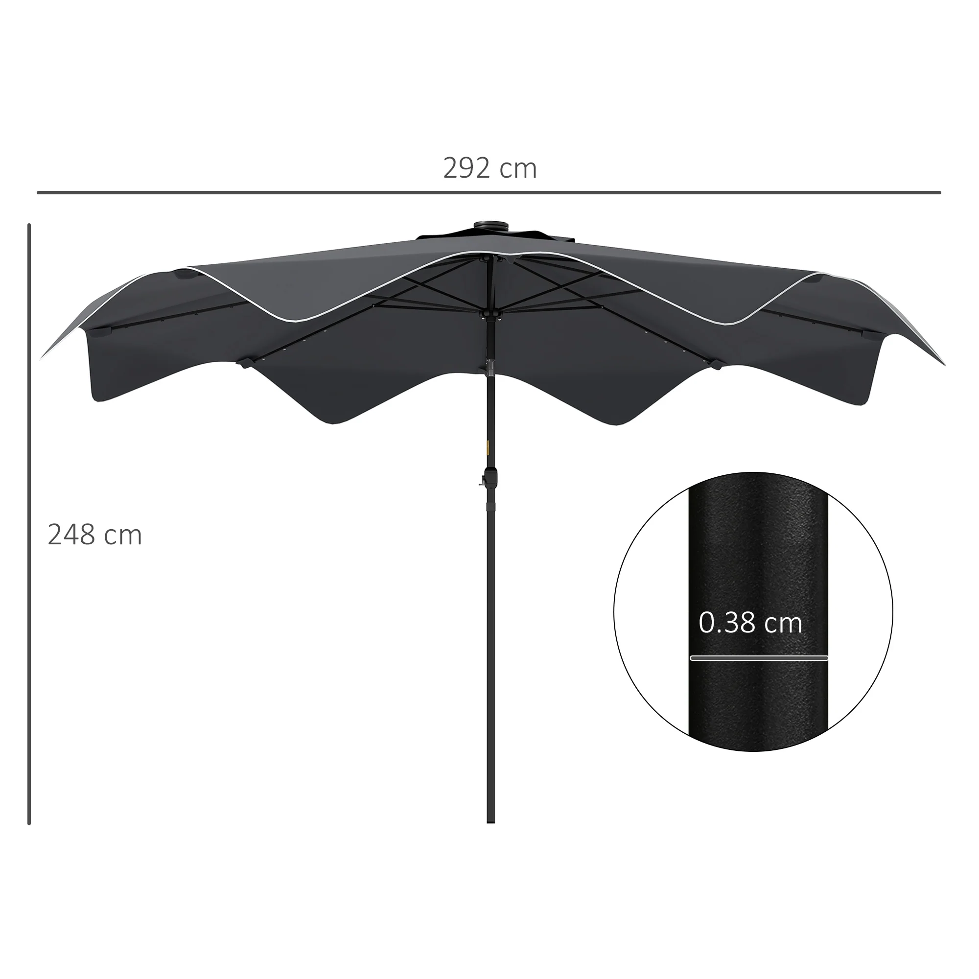Outsunny Garden Parasol Umbrella with LED Lights and Tilt, Table Umbrella - Image 5