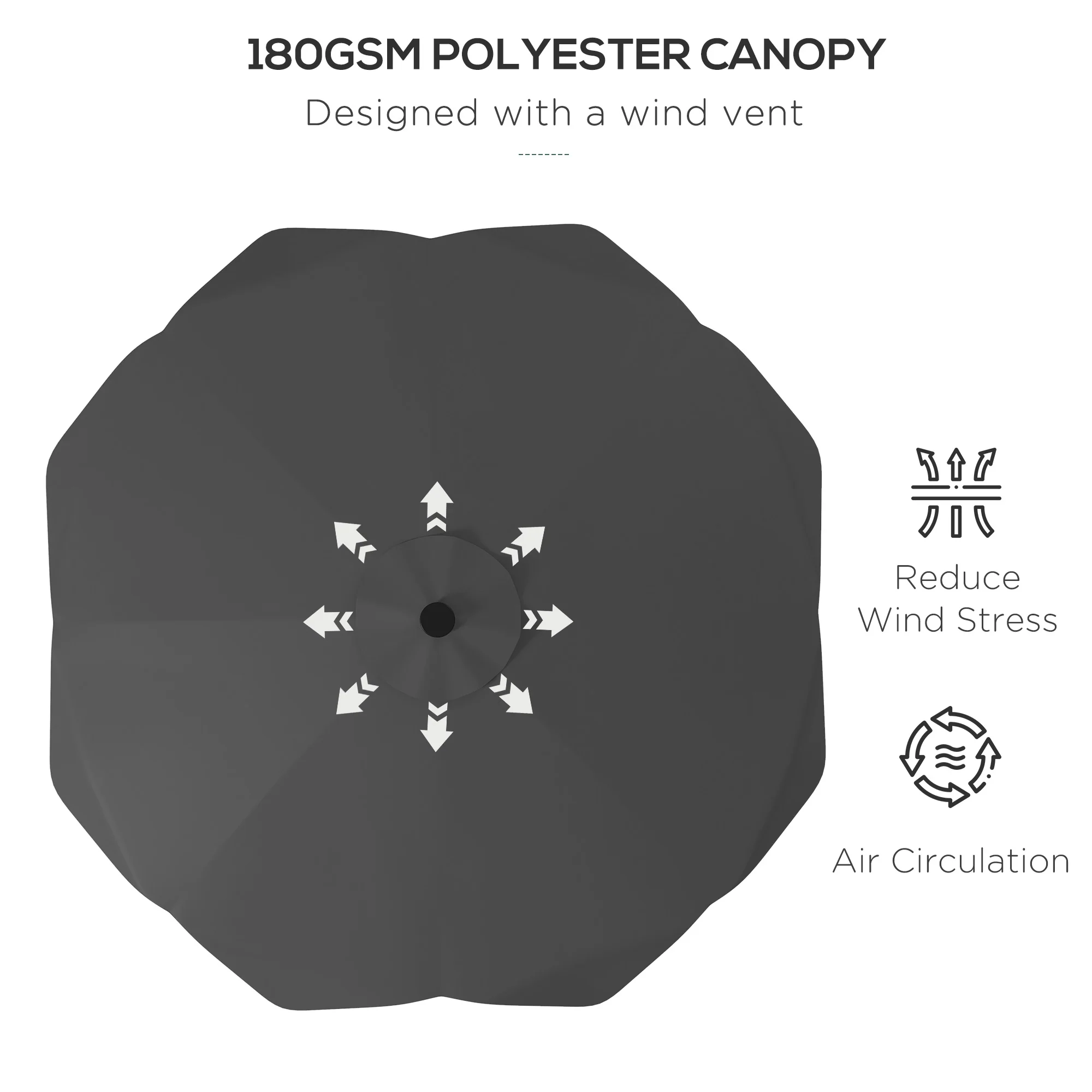 Outsunny Garden Parasol Umbrella with LED Lights and Tilt, Table Umbrella - Image 6
