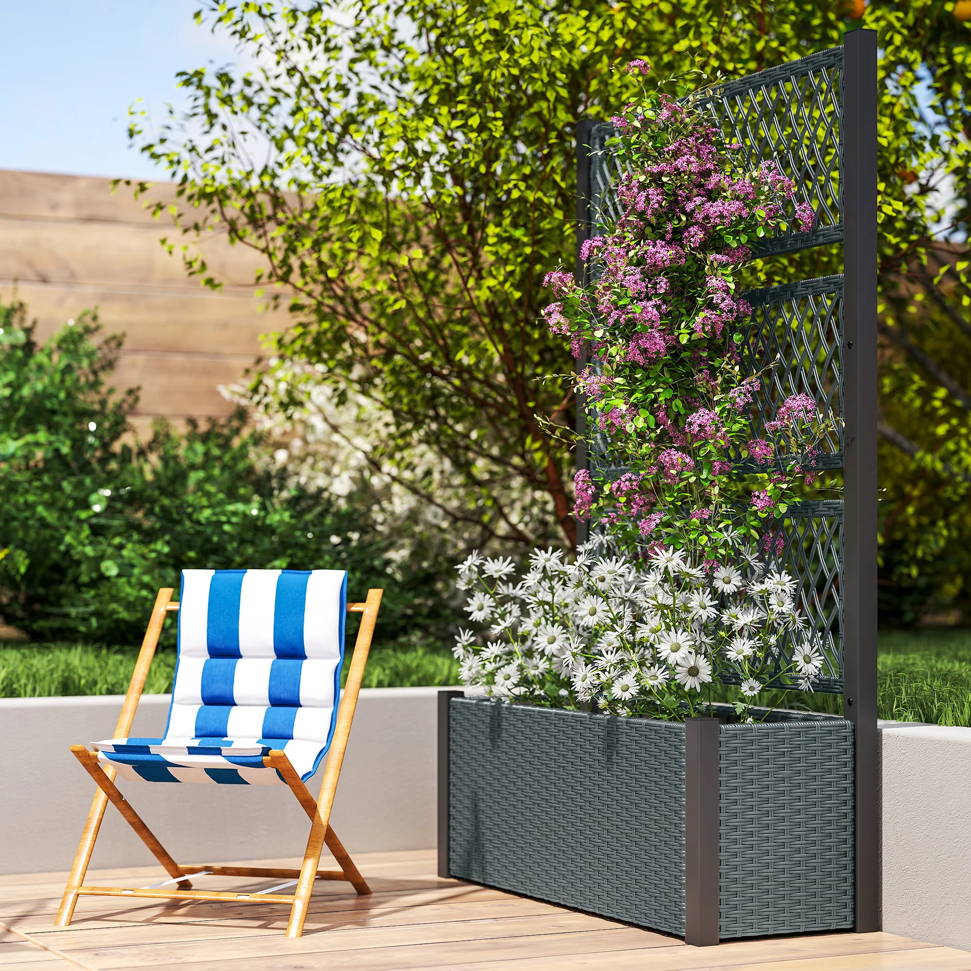 Outsunny Garden Planter Box With Trellis, Rattan Raised Bed - Image 9