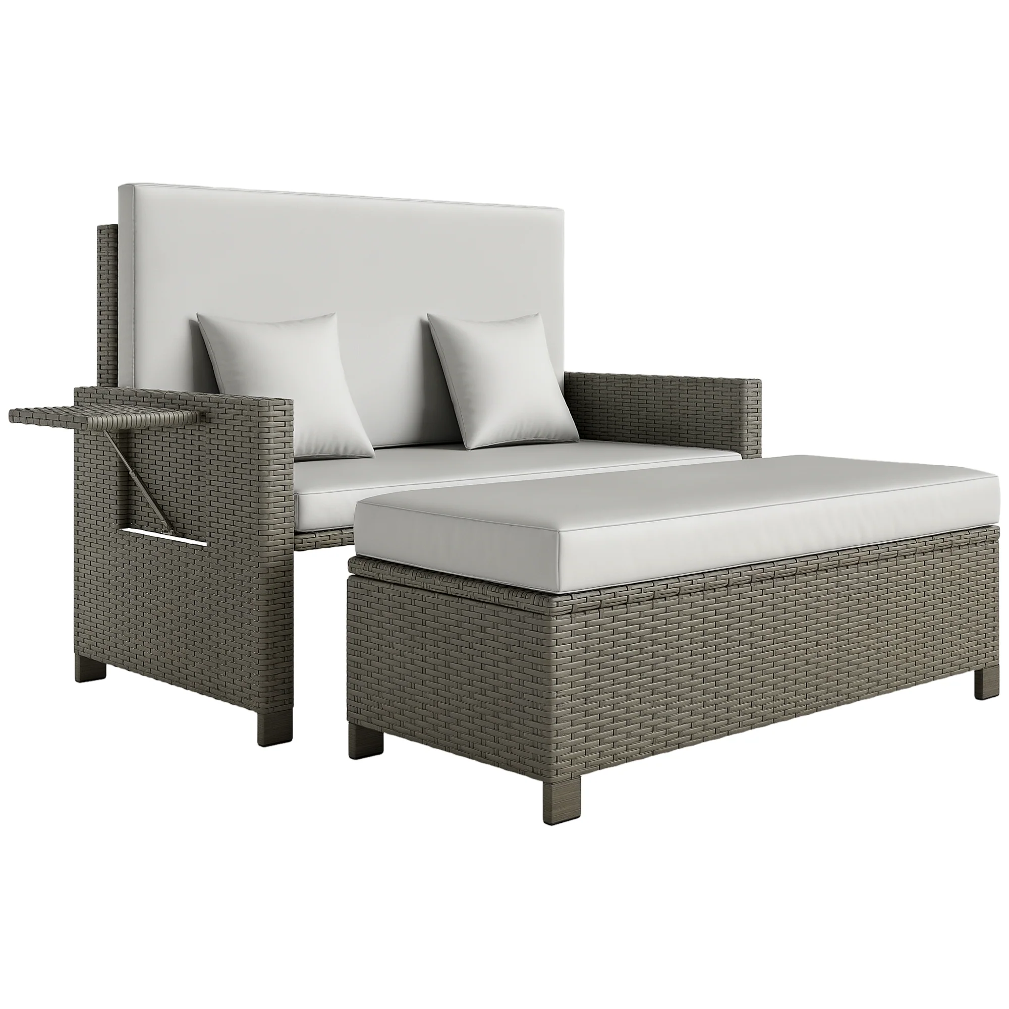 Outsunny Garden Rattan Furniture Set 2 Seater Patio Sun Lounger Daybed Sun Bed