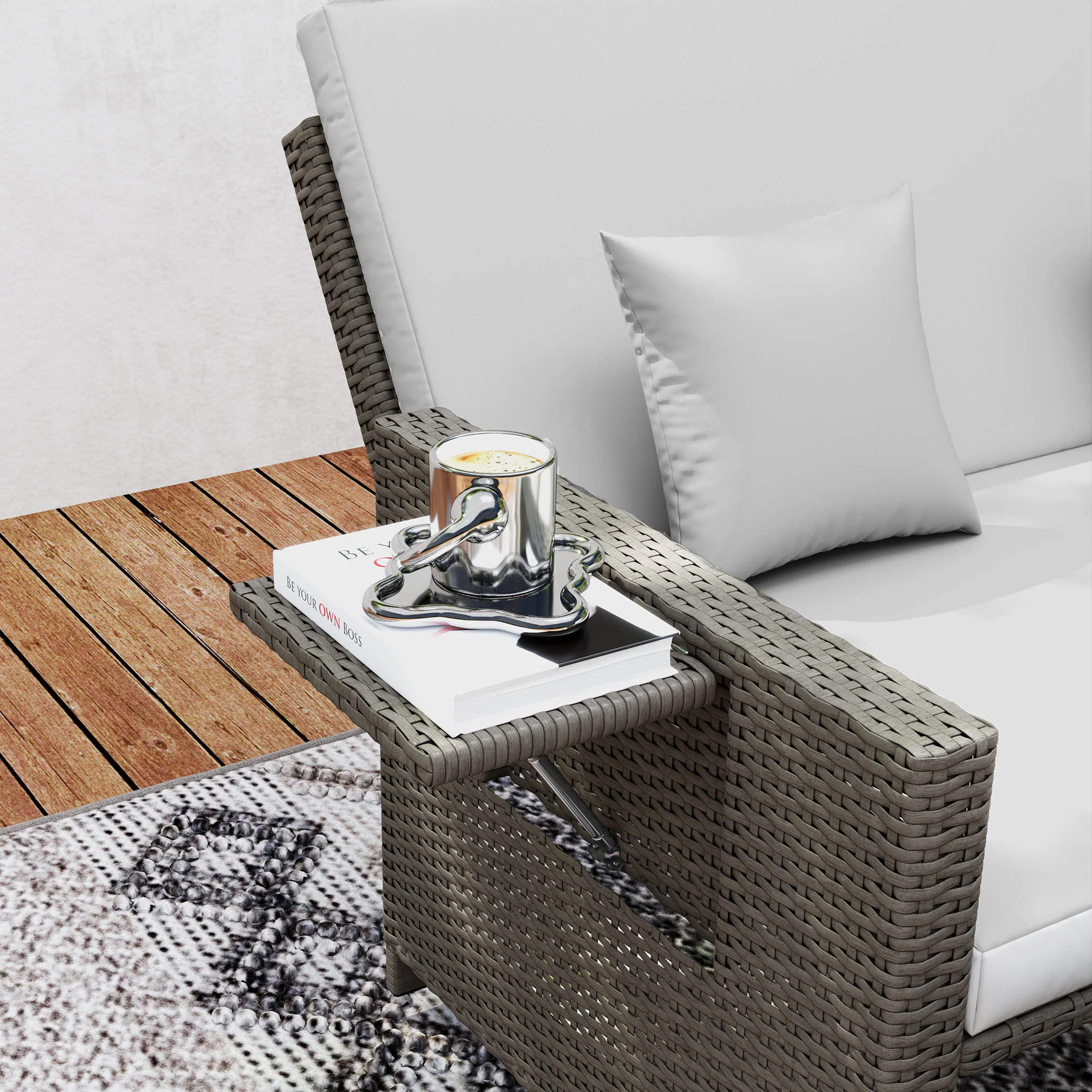 Outsunny Garden Rattan Furniture Set 2 Seater Patio Sun Lounger Daybed Sun Bed - Image 9