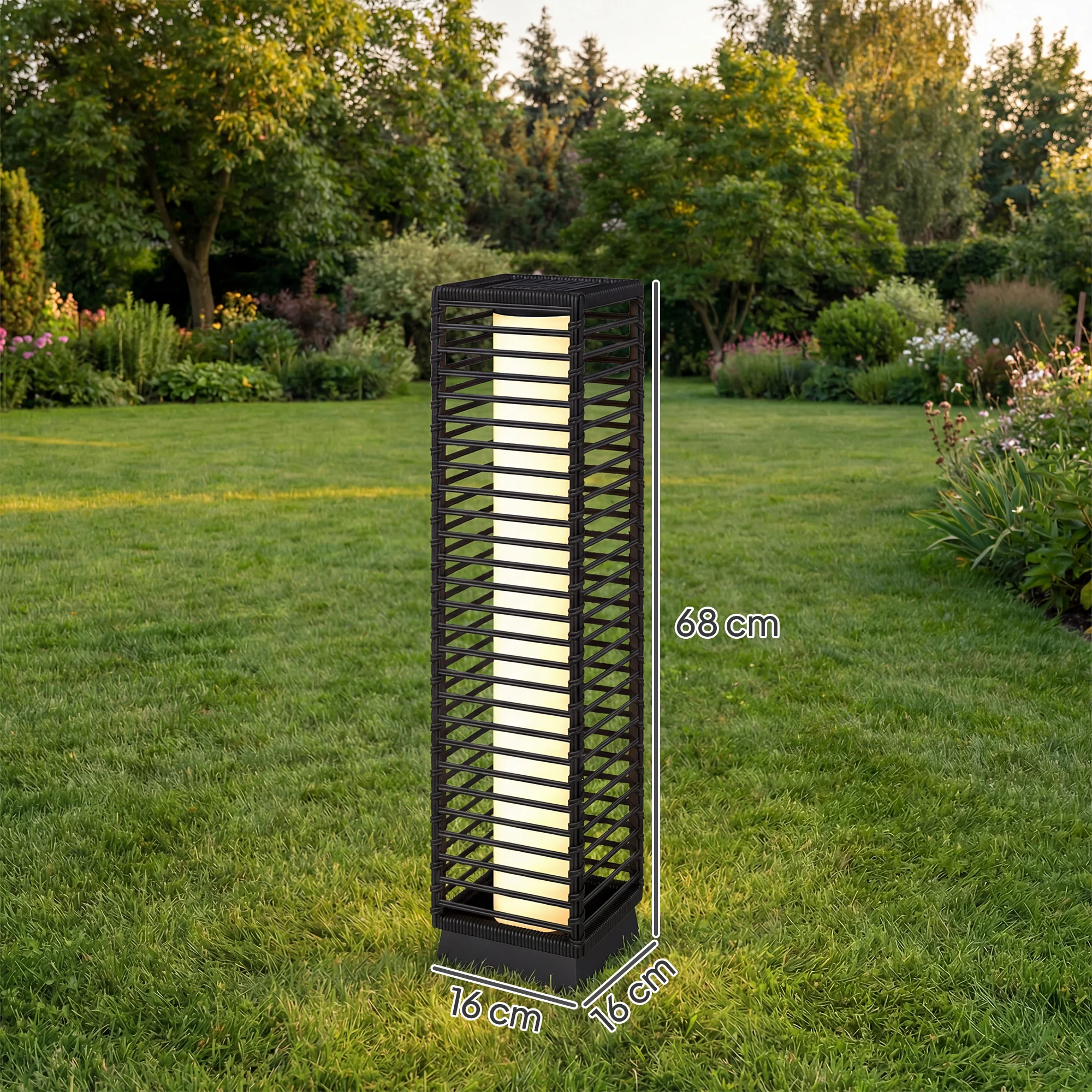 Outsunny Garden Rattan Lamp, 68 cm Solar Rattan Floor Lamp with Auto On/Off - Image 3