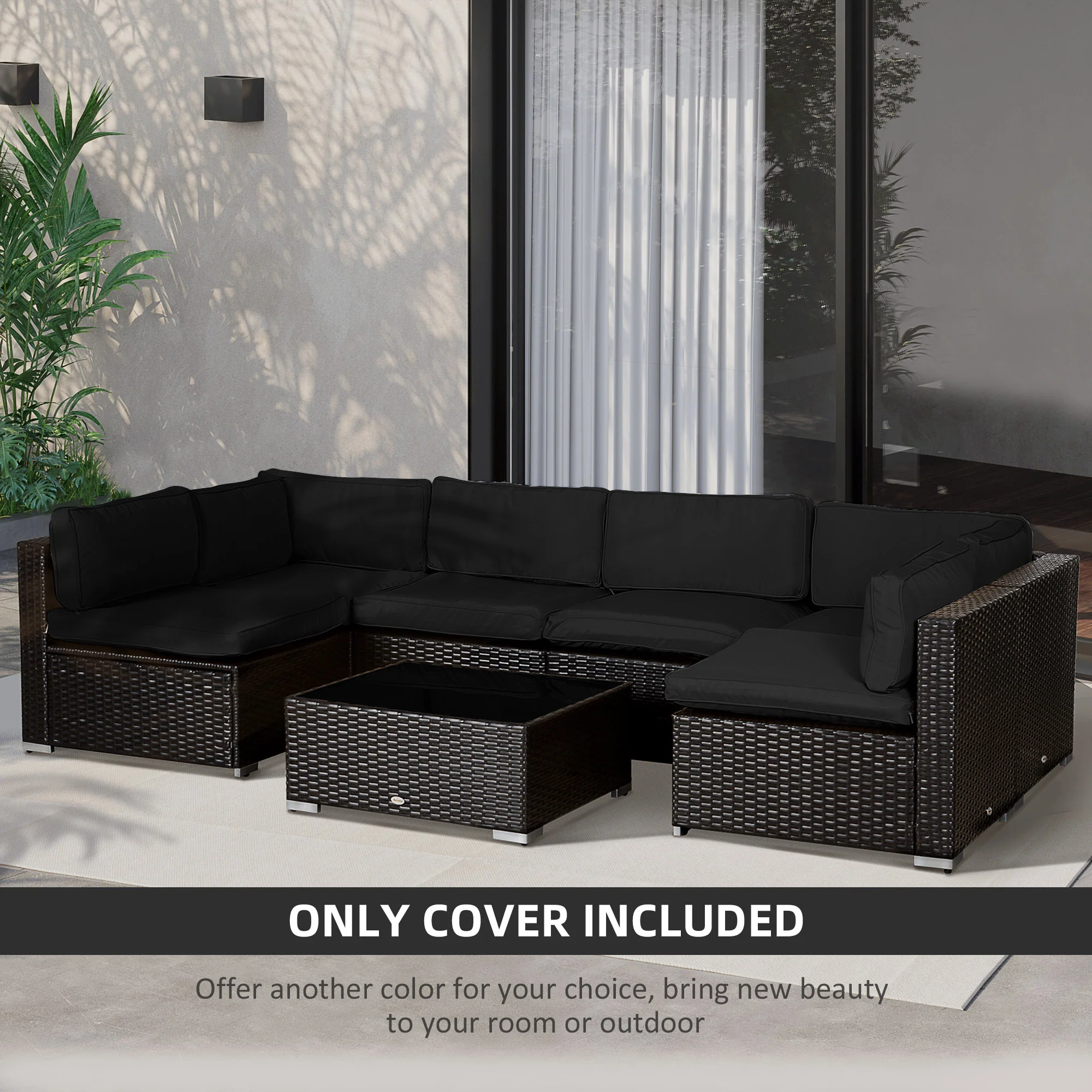 Outsunny Garden Rattan Sofa Set Polyester Cover Replacement No Cushion Black - Image 6