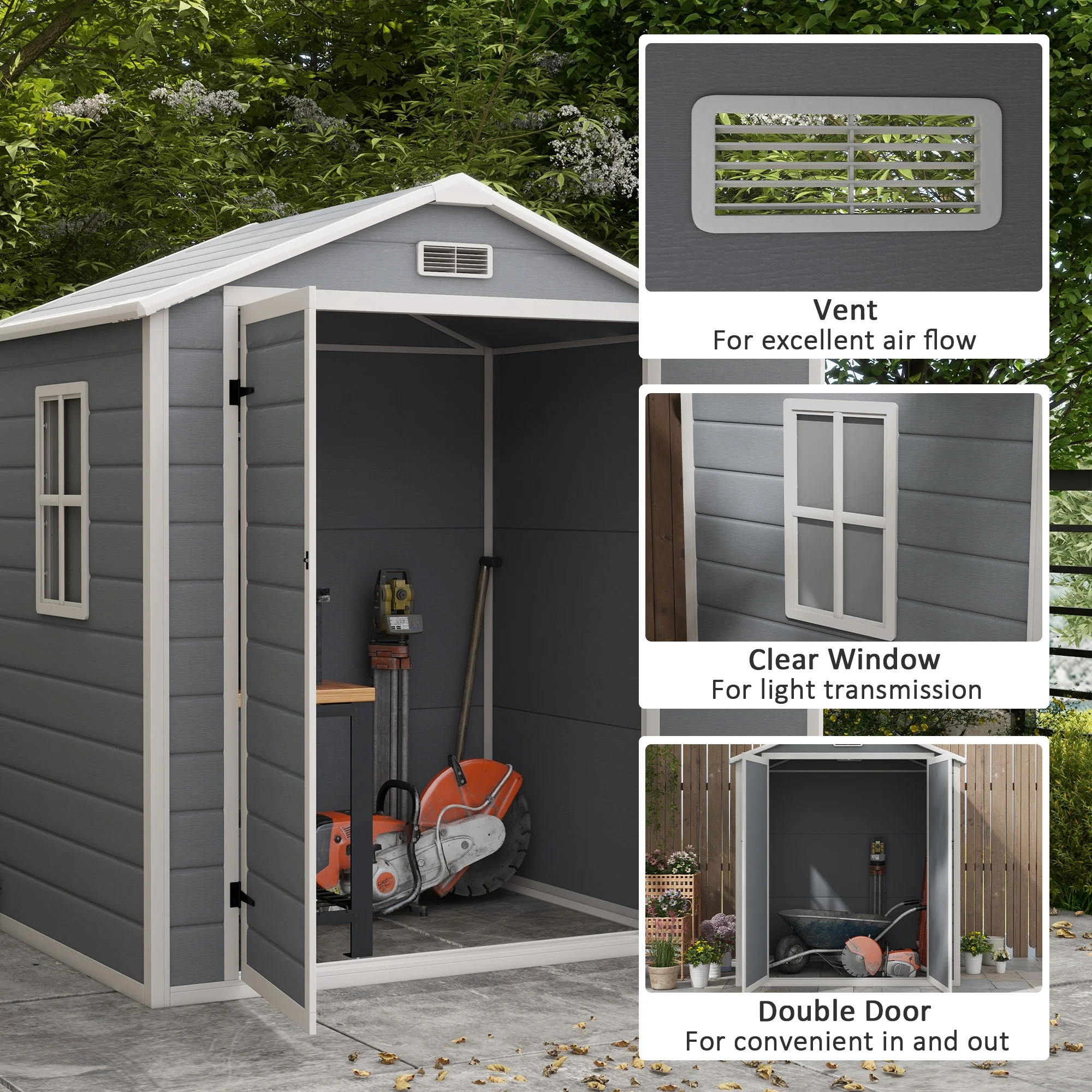 Outsunny Garden Shed 6'x4.5'  Tool Storage House W/ Lockable Double Doors - Image 4