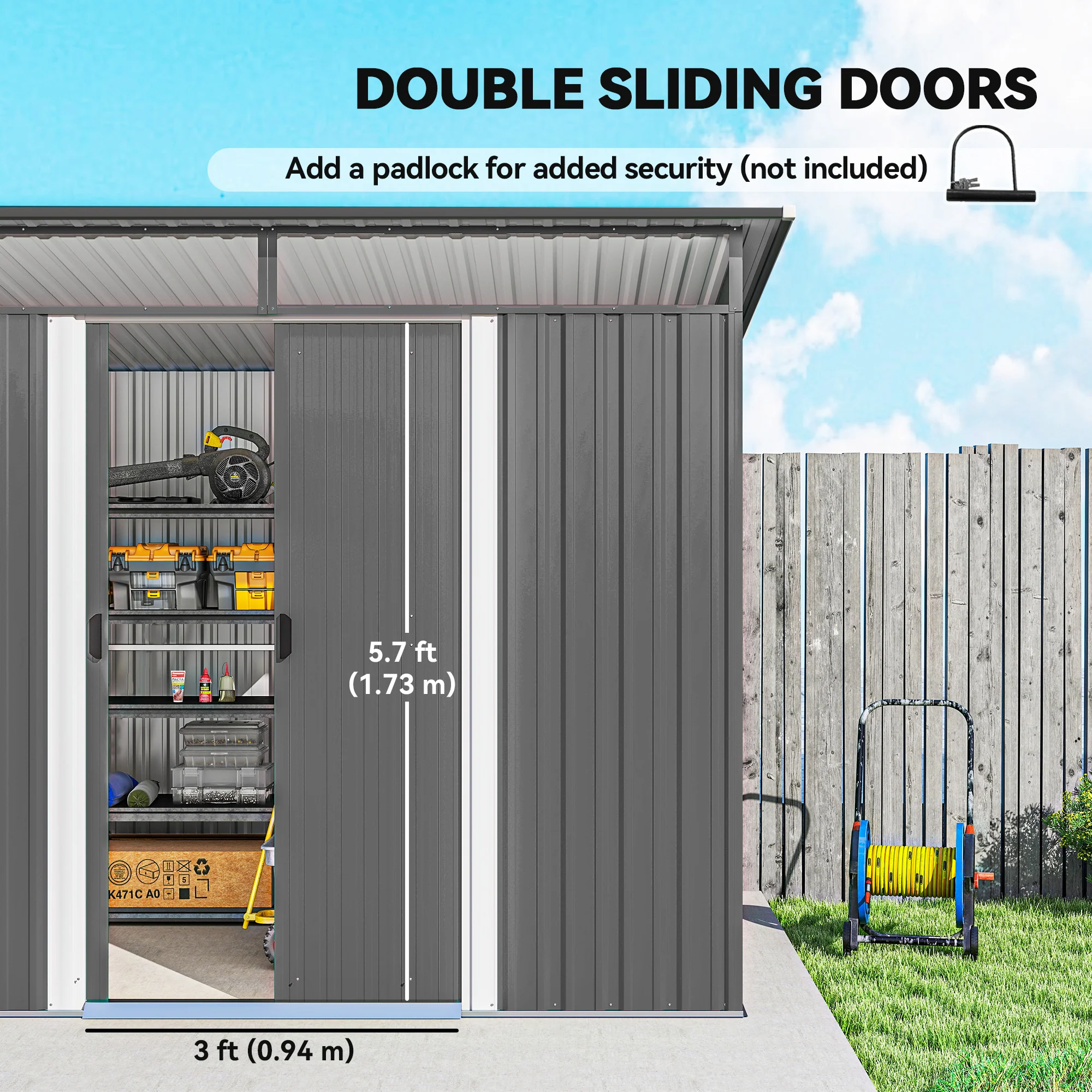 Outsunny Garden Shed Outdoor Storage Tool Organiser W/ Double Sliding Door - Image 5