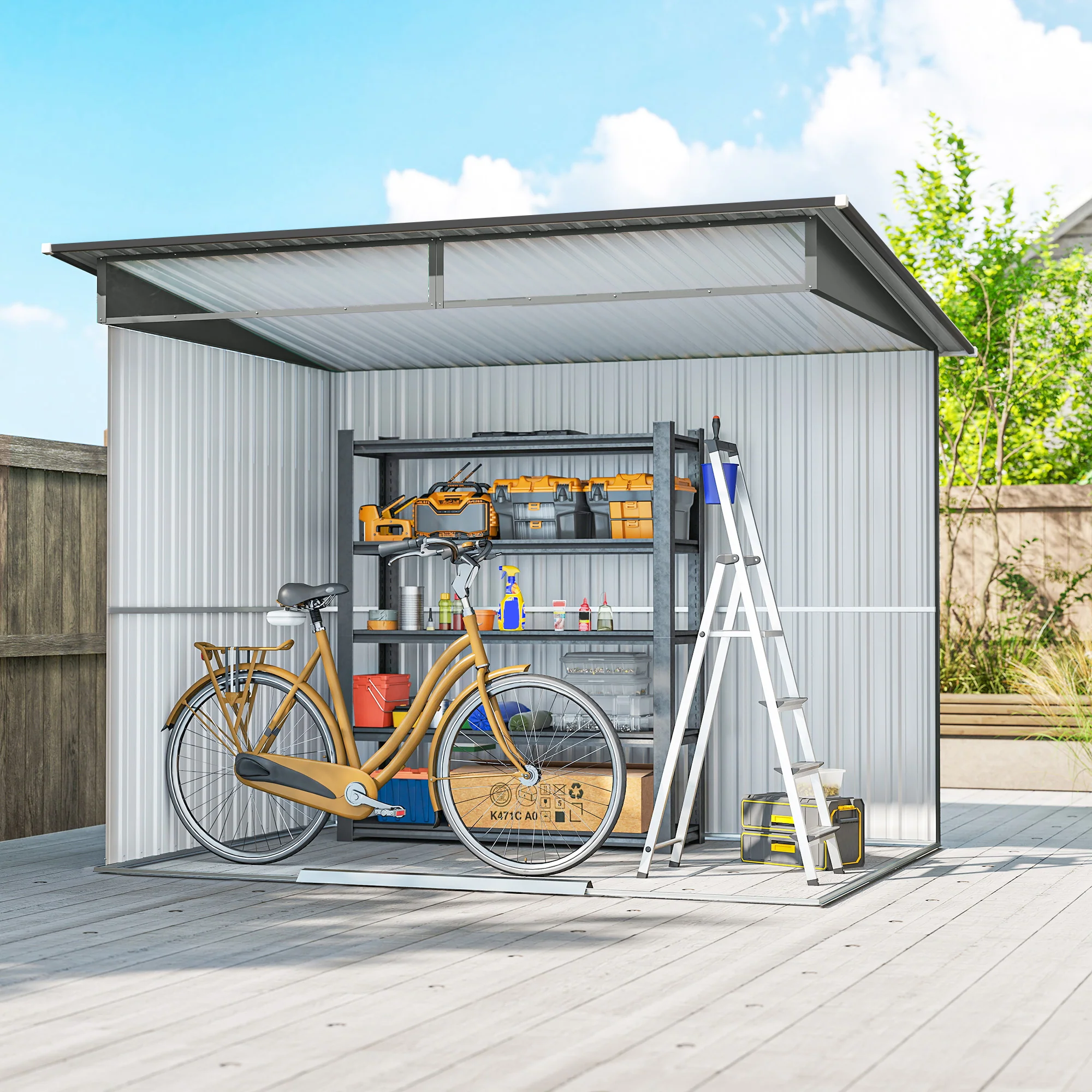 Outsunny Garden Shed Outdoor Storage Tool Organiser W/ Double Sliding Door - Image 8