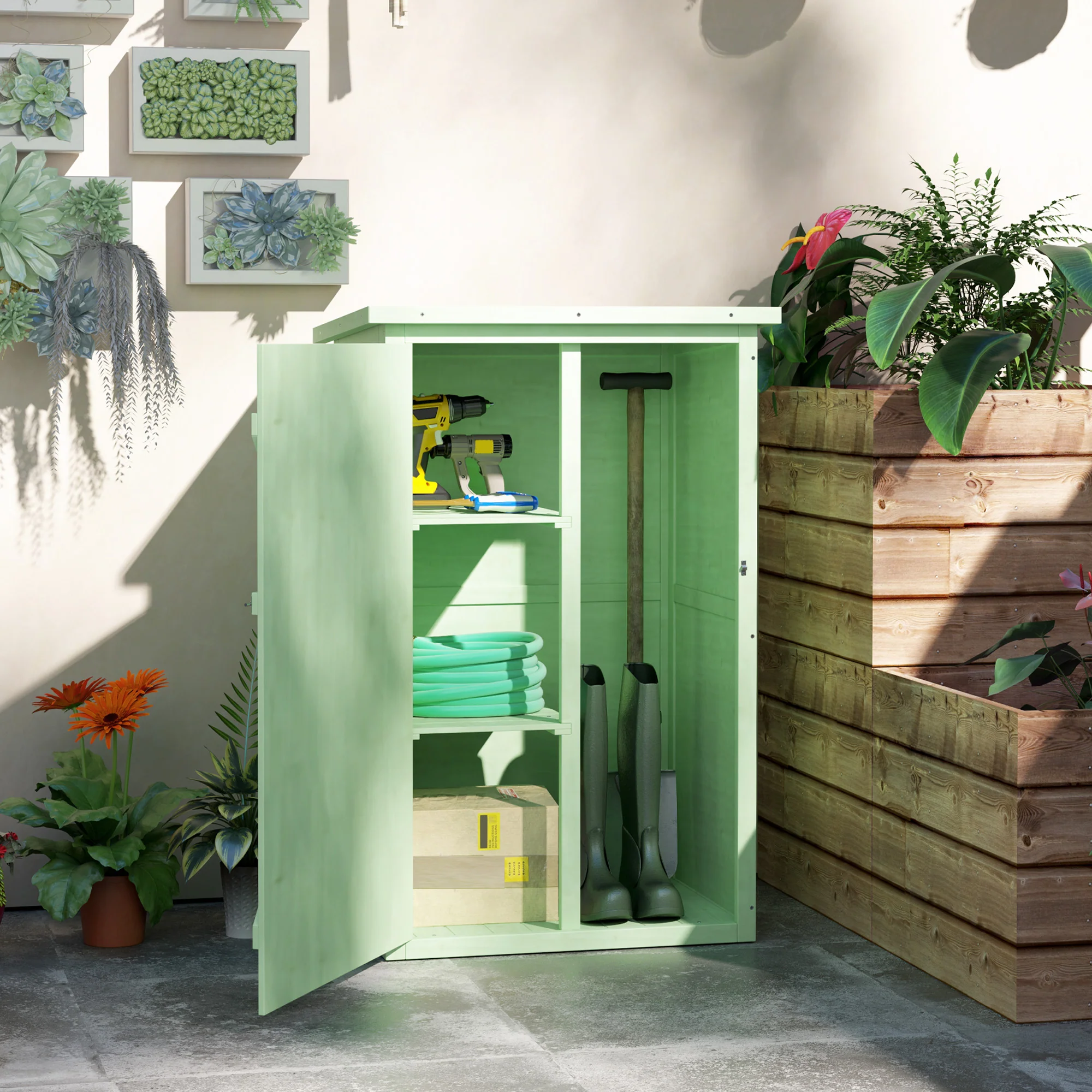 Outsunny Garden Shed Outdoor Tool Storage w/ 2 Shelves 75 x 56 x115cm Green - Image 2