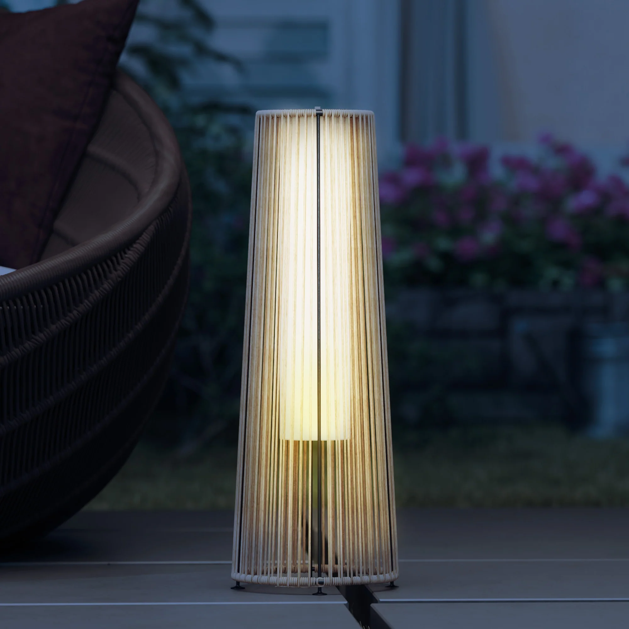 Outsunny Garden Solar Powered Lights Woven Wicker Lantern Auto On/Off, Beige - Image 9