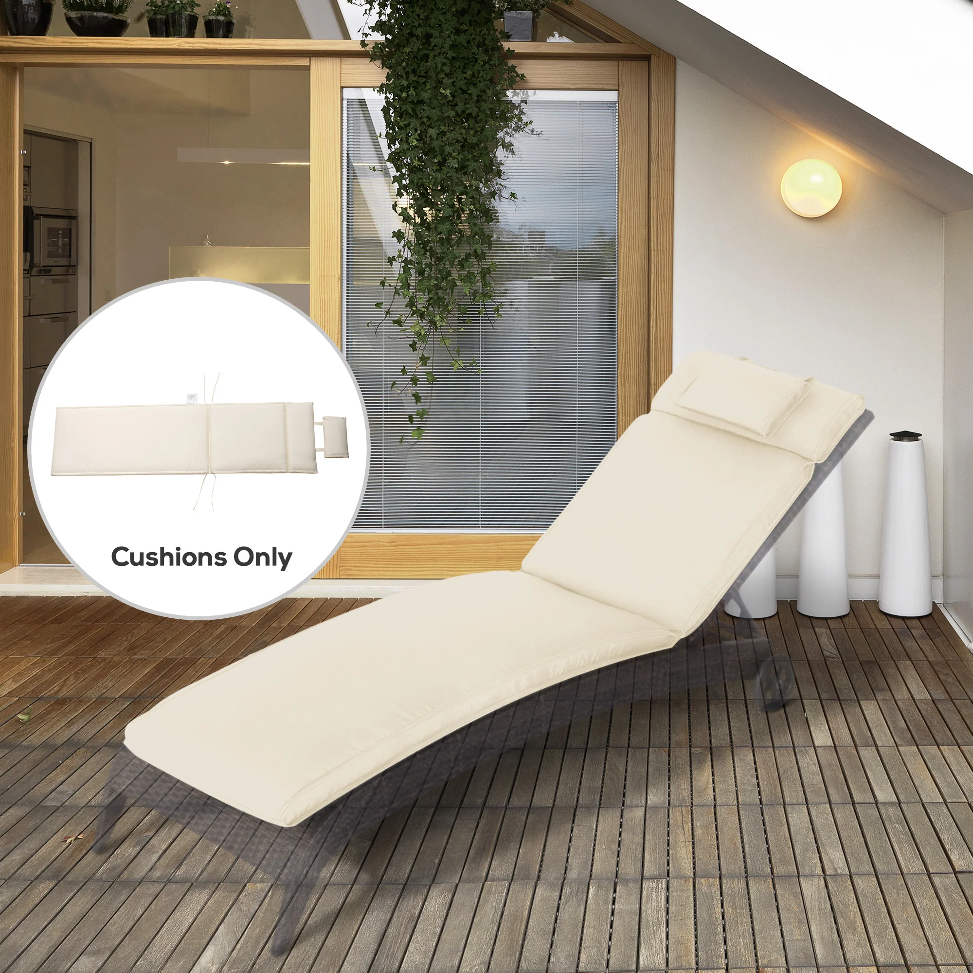 Outsunny Garden Sun Lounger Chair Cushion Reclining Relaxer Indoor Outdoor - Image 2