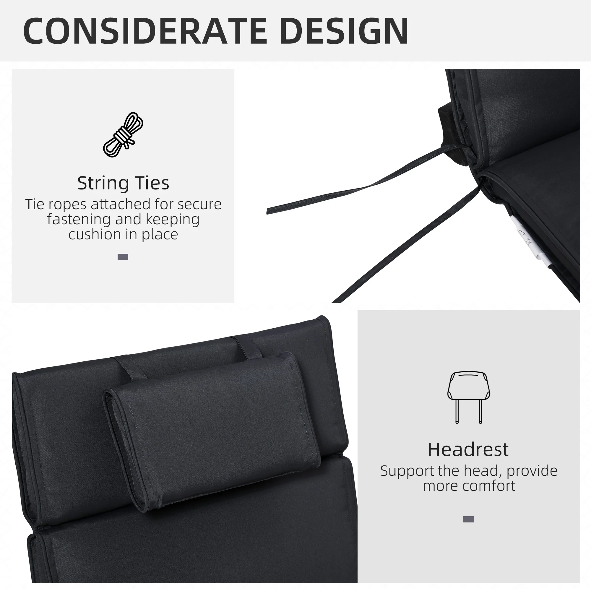 Outsunny Garden Sun Lounger Chair Cushion Reclining Relaxer Indoor Outdoor Black - Image 3