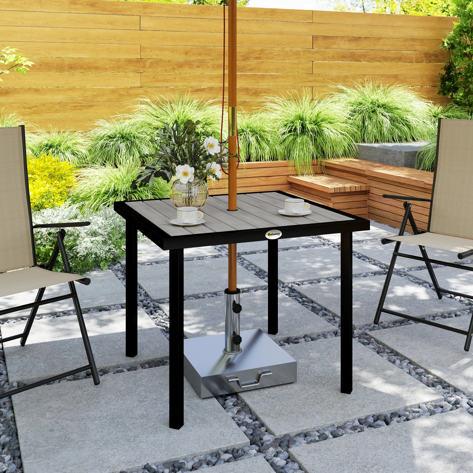 Outsunny Garden Table for 4 Person with 5.4cm Parasol Hole - Image 18