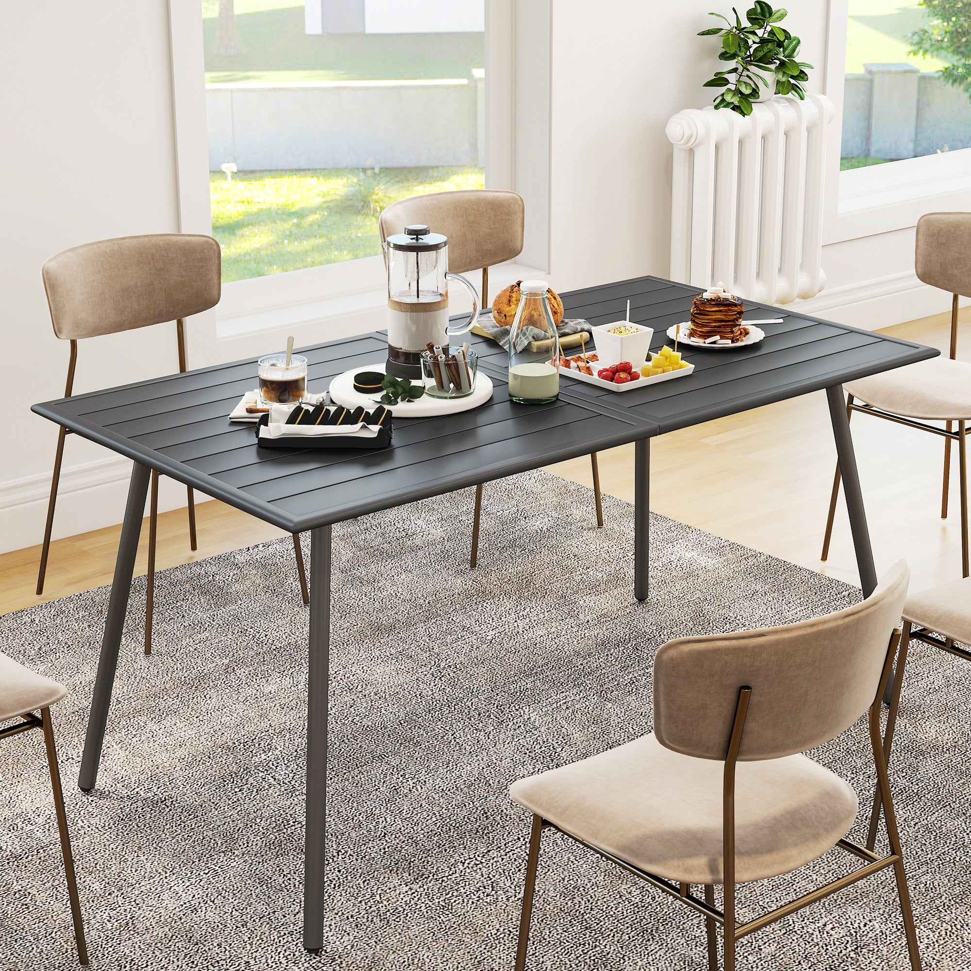 Outsunny Garden Table for 6 Person with Slat Top, Steel Frame - Image 16