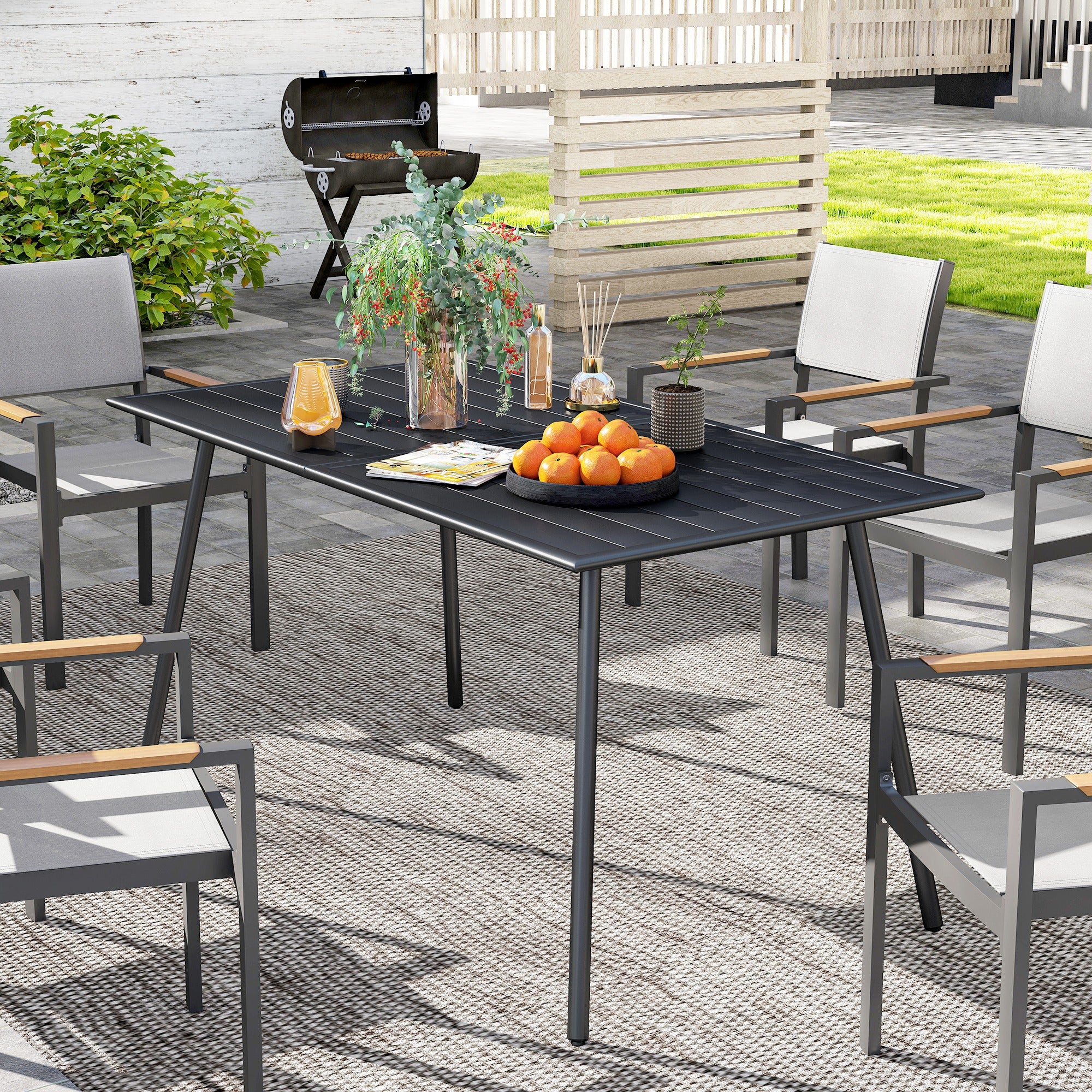 Outsunny Garden Table for 6 Person with Slat Top, Steel Frame - Image 2
